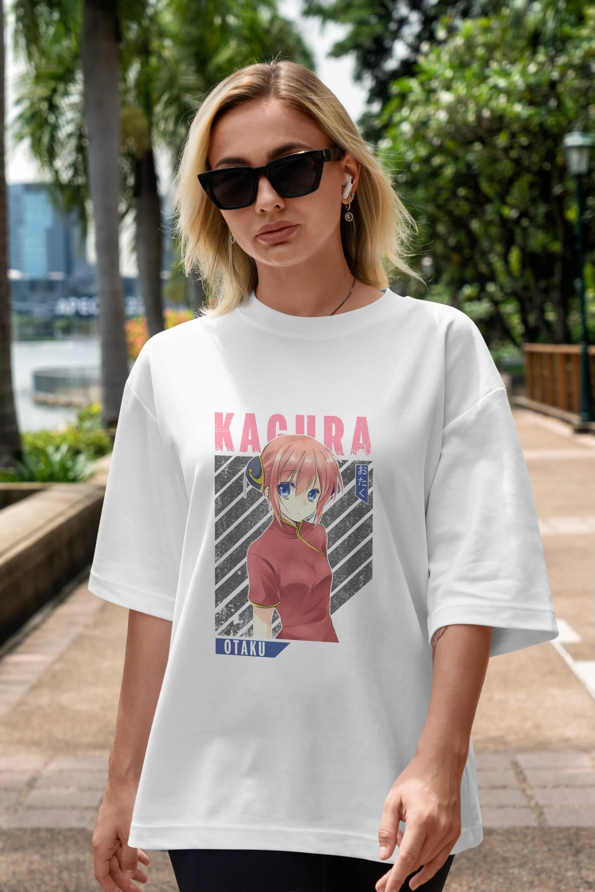 Kagura GINTAMA Anime Ön Baskılı Oversize t-shirt %100 pamuk Erkek Kadın Unisex