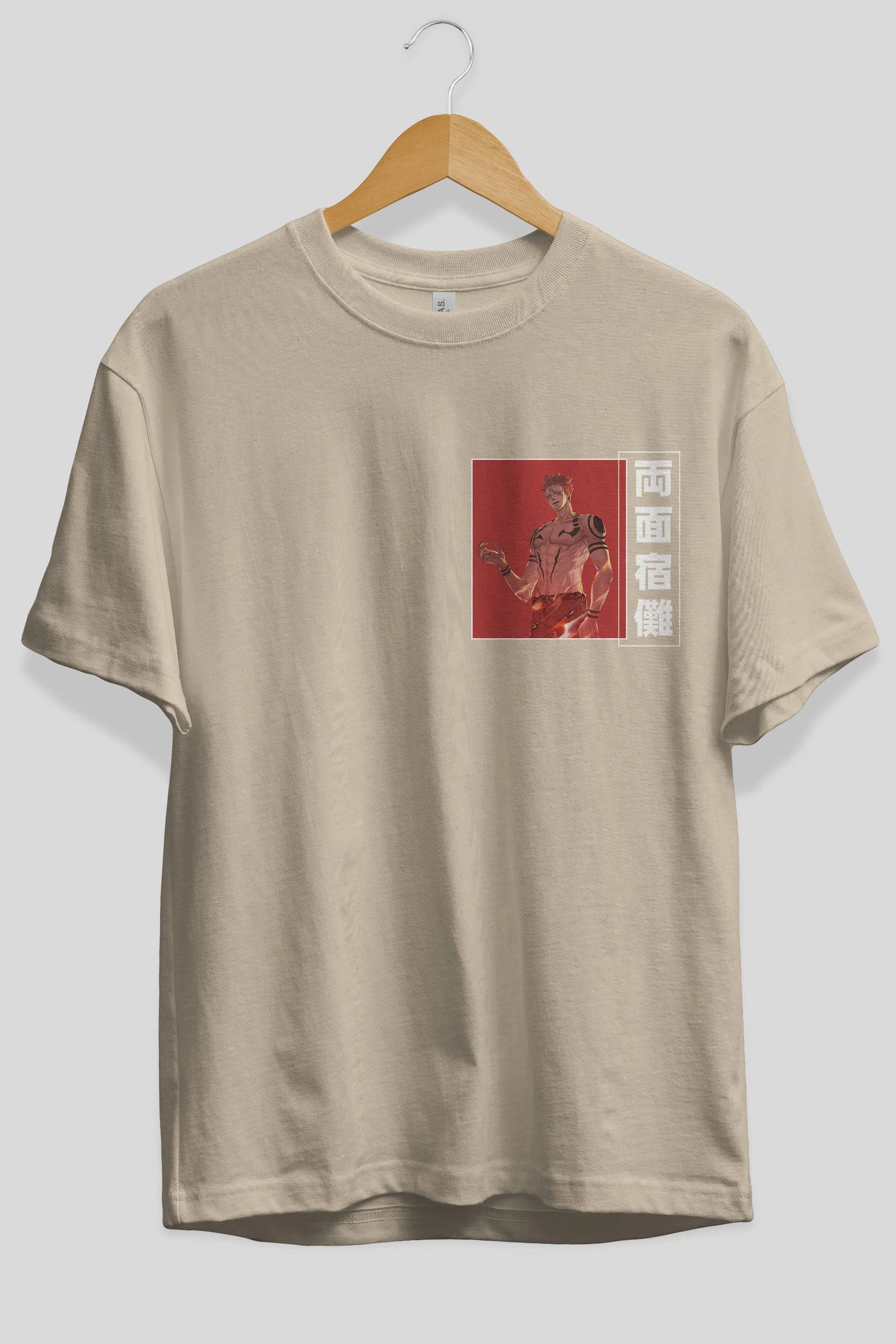 Sukuna Ryoumen 3 Ön Sol Baskılı Oversize t-shirt Erkek Kadın Unisex %100 Pamuk Bisiklet Yaka tişort