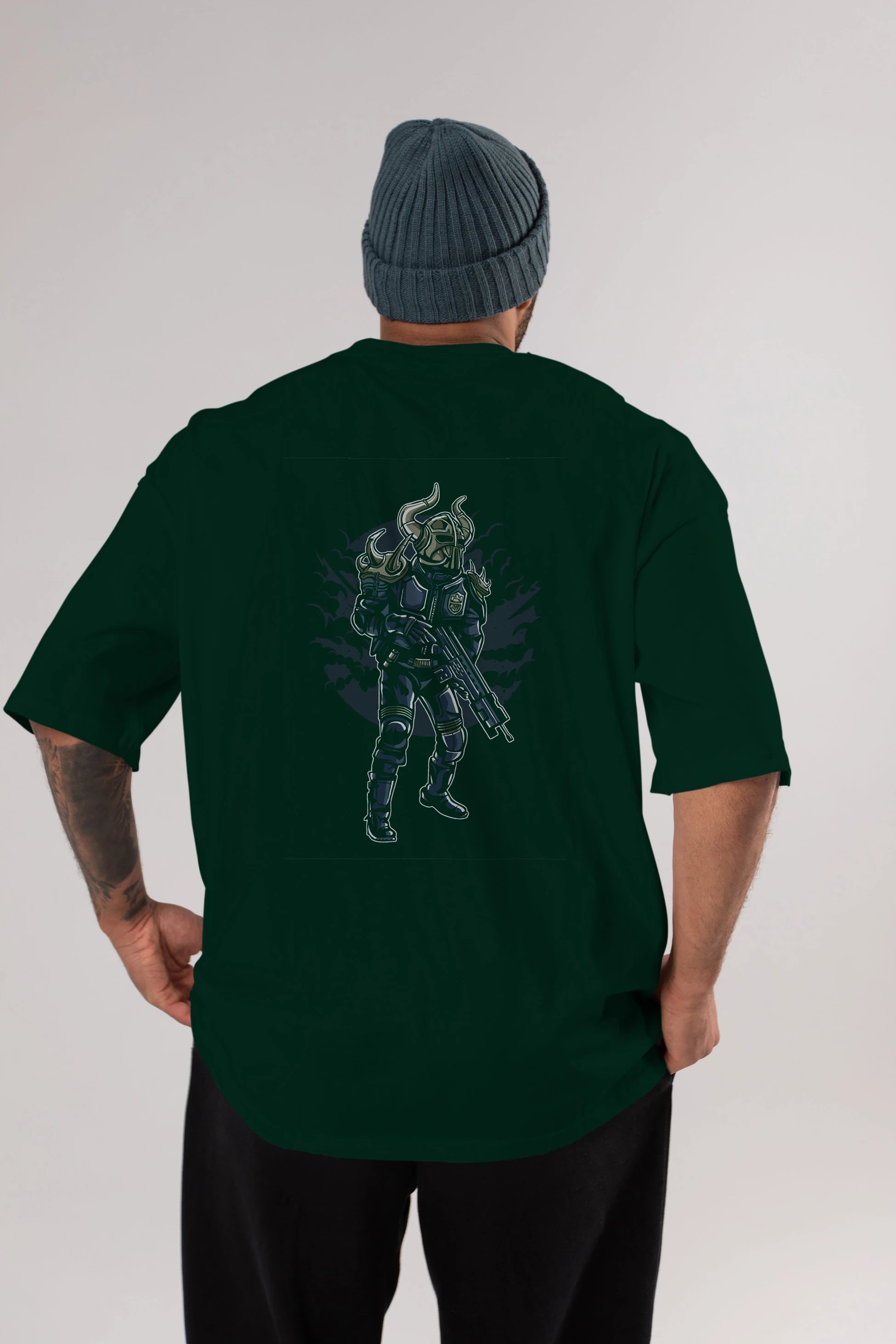 Viking Soldier Arka Baskılı Oversize t-shirt Erkek Kadın Unisex %100 Pamuk