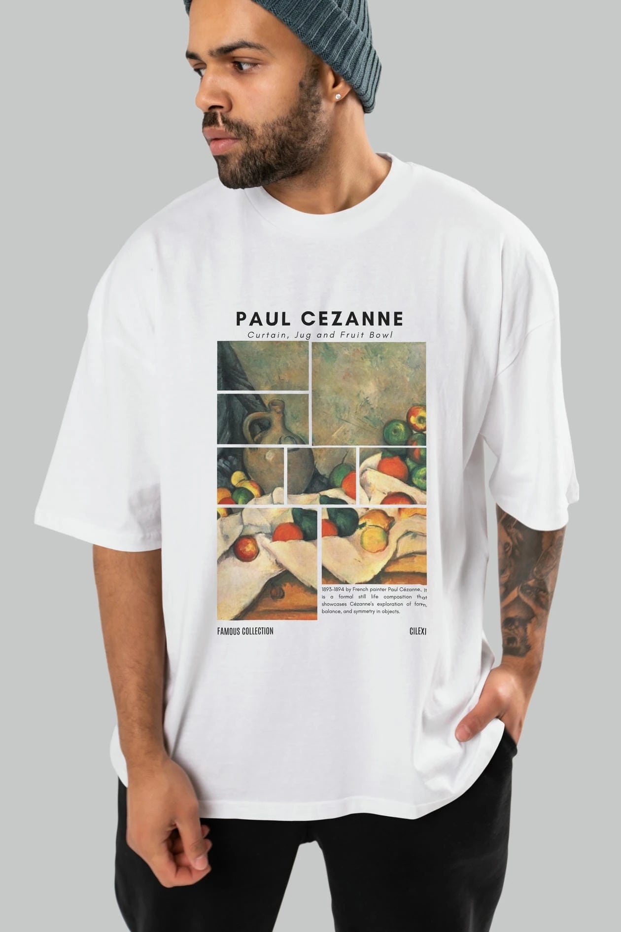 Paul Cezanne Curtain ön Baskılı Oversize t-shirt Erkek Kadın Bisiklet Yaka Pamuk tişort