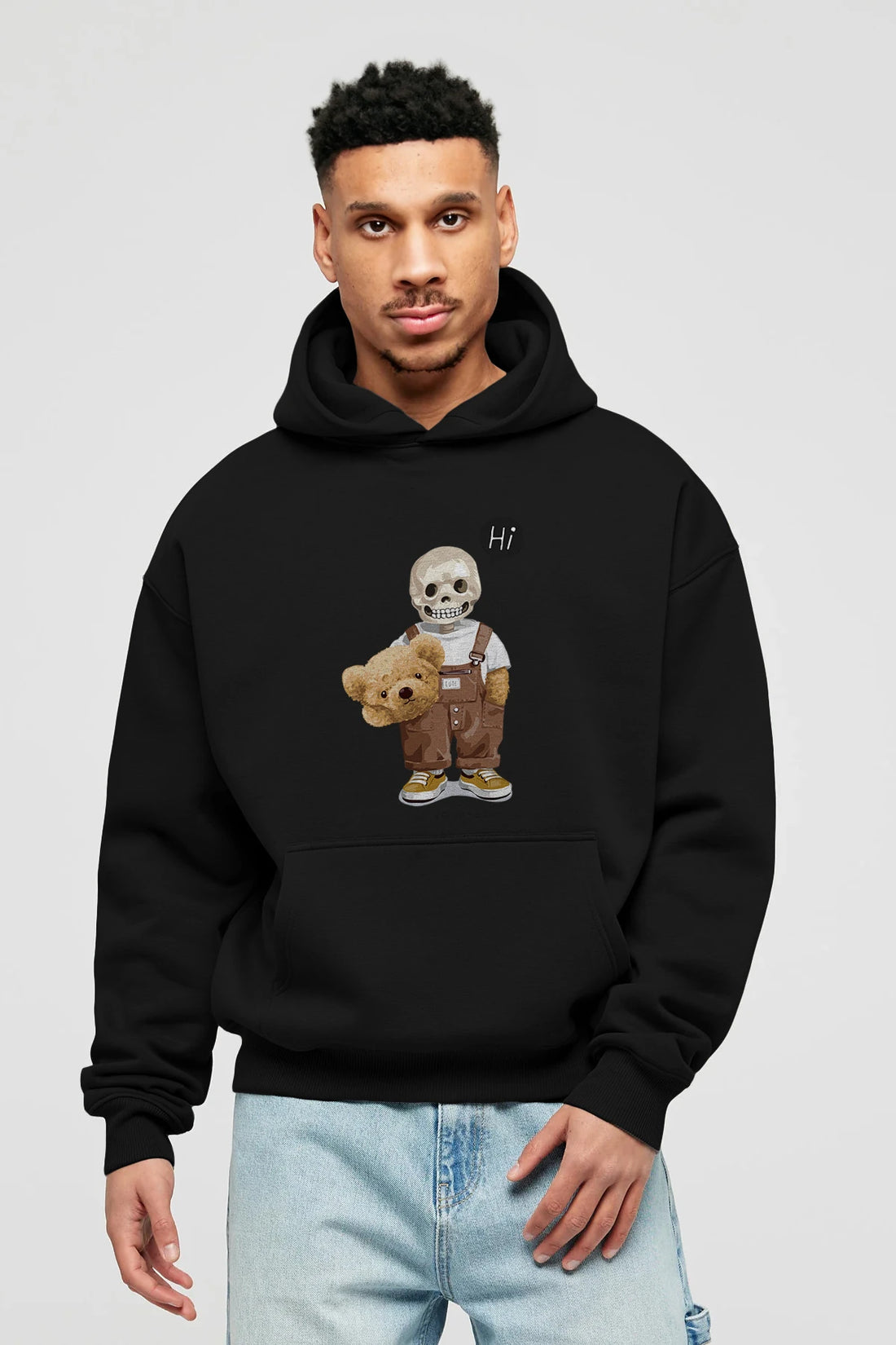 Teddy Bear hi Ön Baskılı Hoodie Oversize Kapüşonlu Sweatshirt Erkek Kadın Unisex