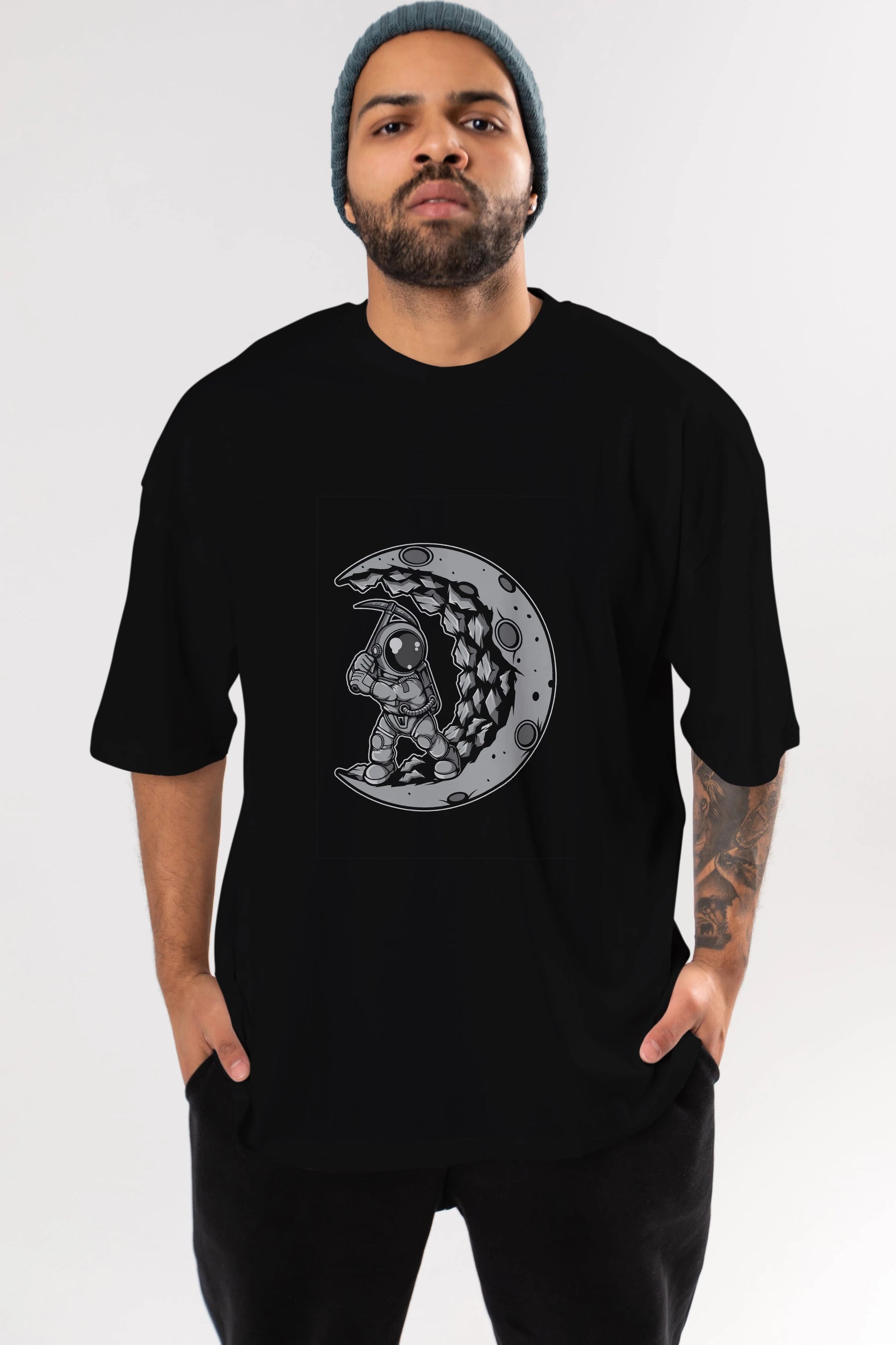 Astronaut Moon Digger Ön Baskılı Oversize t-shirt Erkek Kadın Unisex