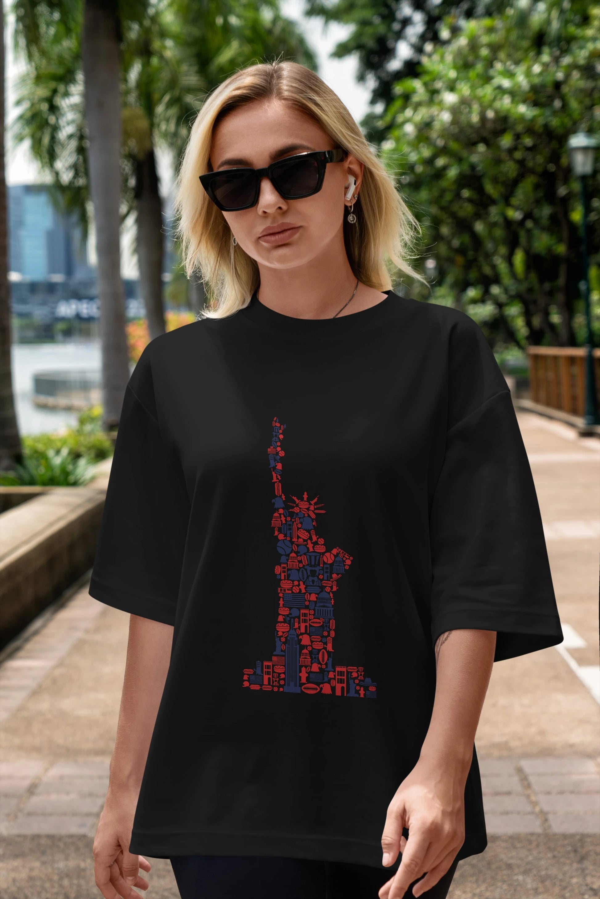 Liberty Ön Baskılı Oversize t-shirt %100 pamuk Erkek Kadın Unisex