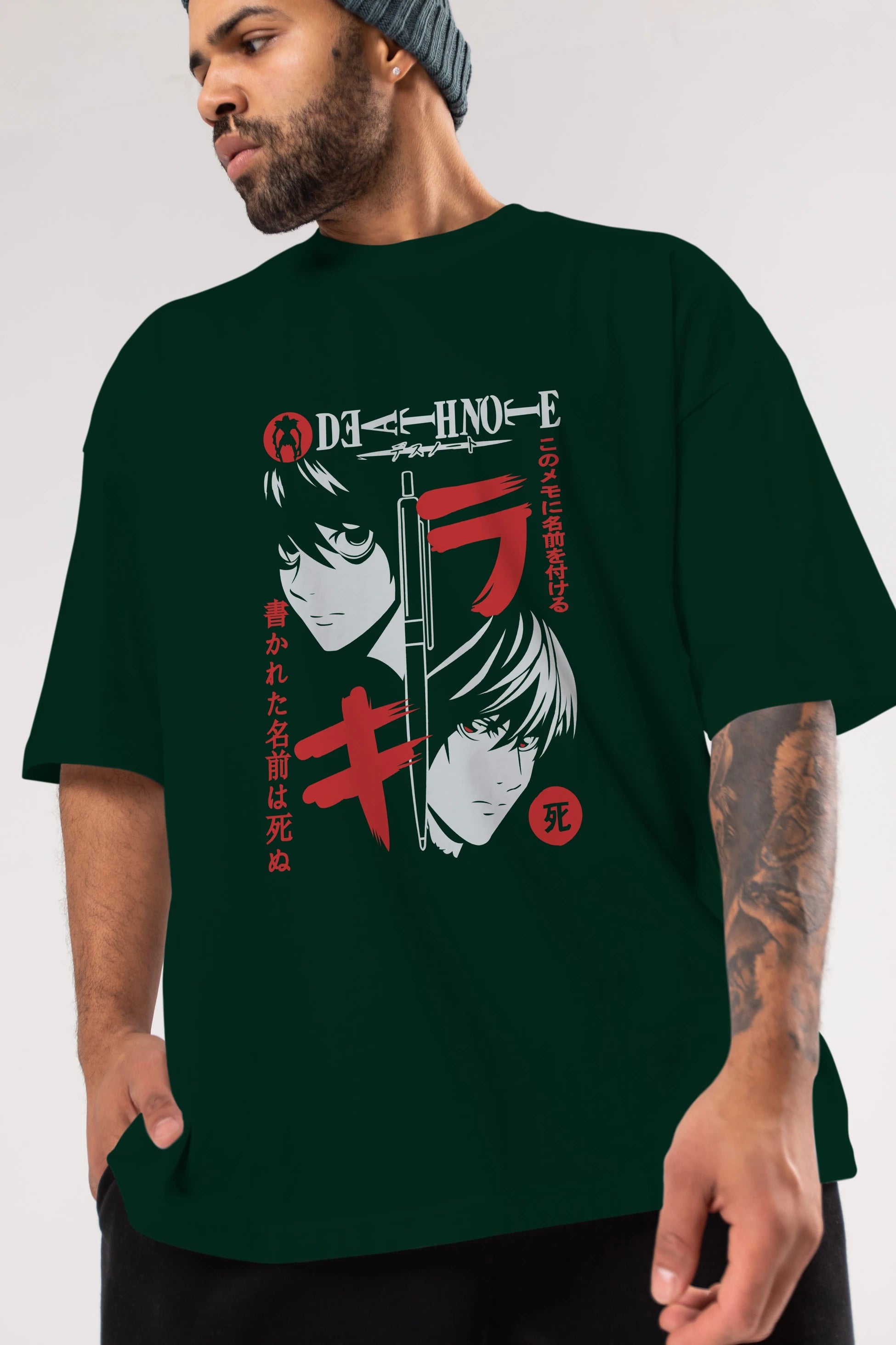 DEATHNOTE L vs KIRA Anime Ön Baskılı Oversize t-shirt %100 pamuk Erkek Kadın Unisex