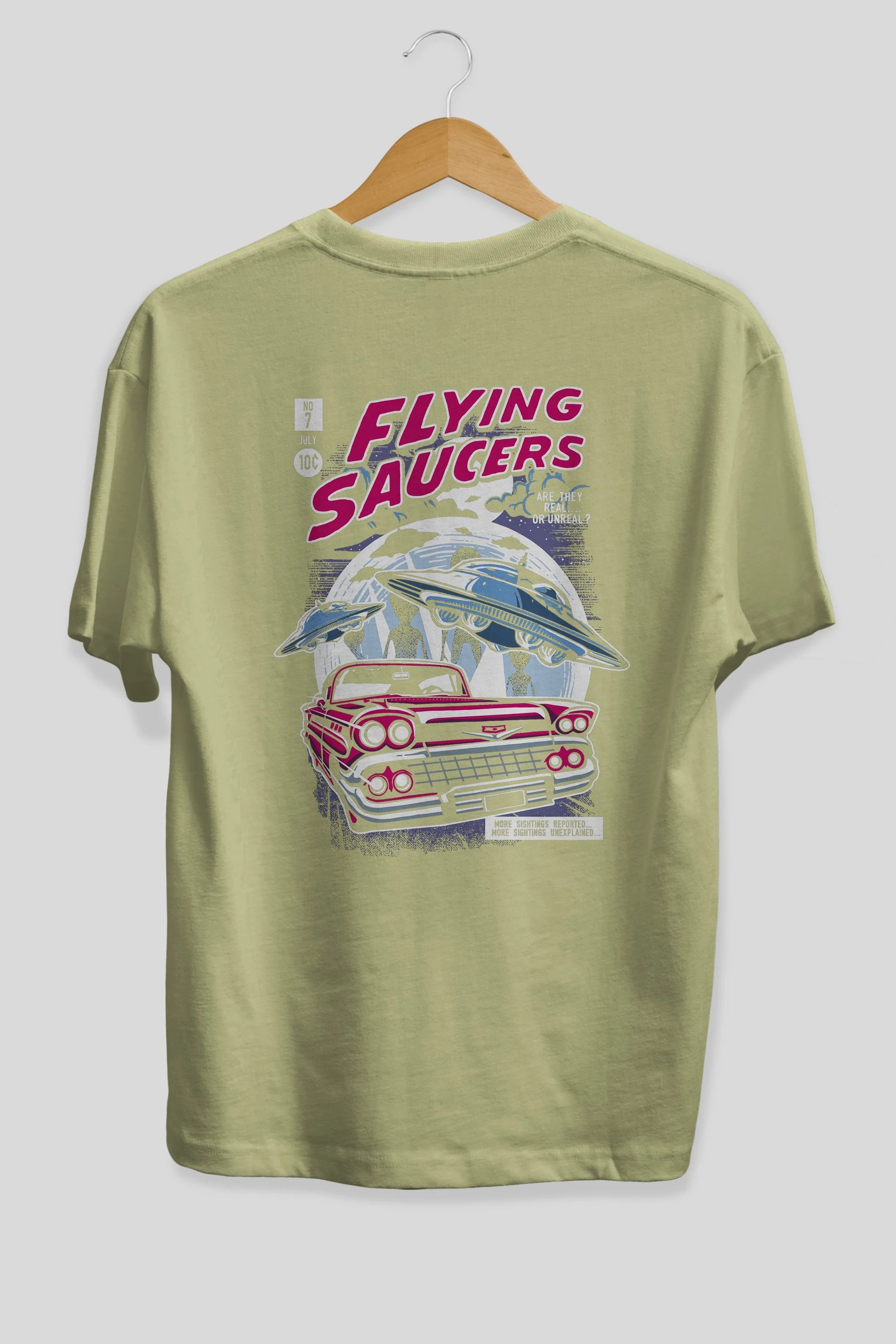 Flying Saucers Arka Baskılı Oversize t-shirt Erkek Kadın Unisex %100 Pamuk