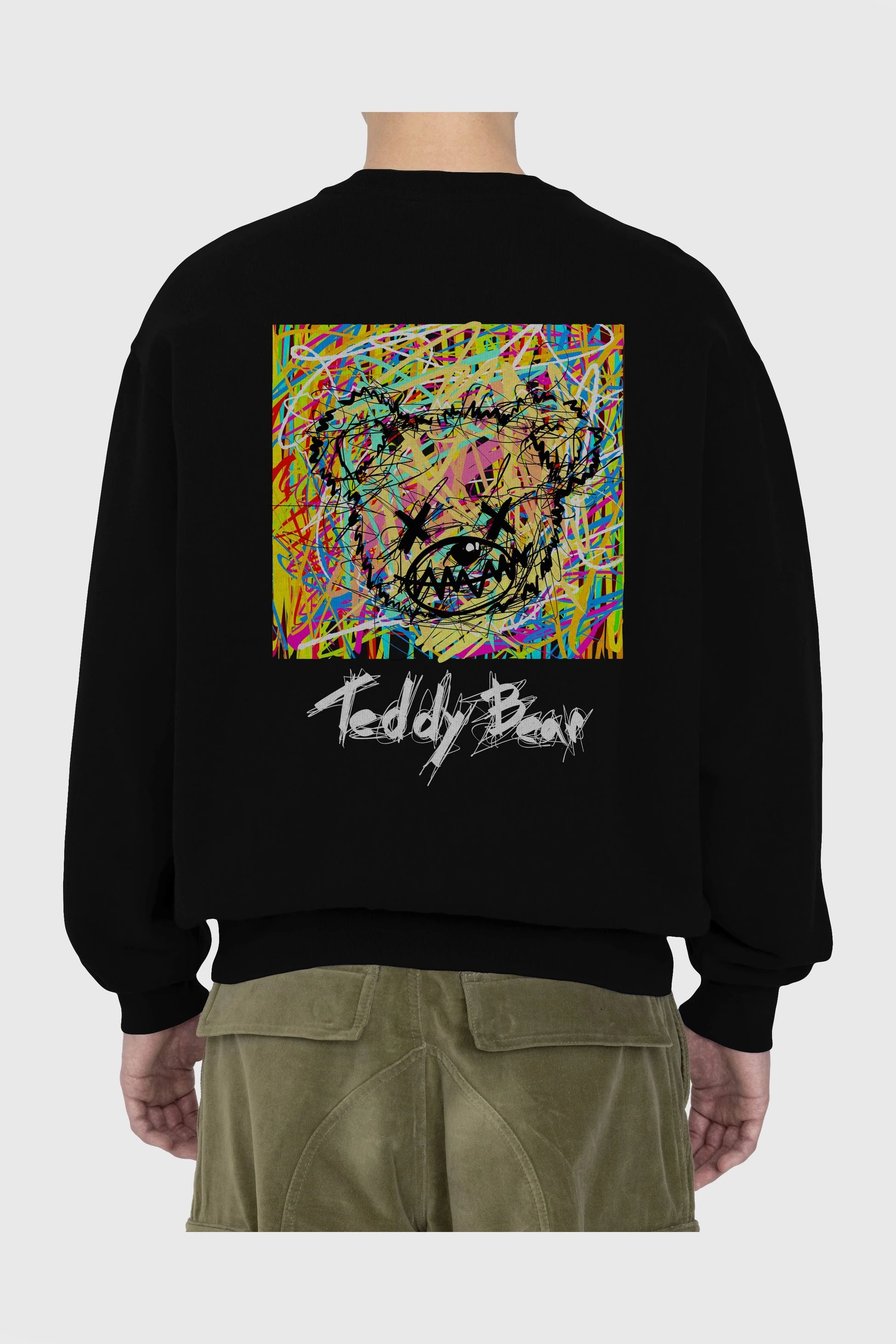 Teddy Bear 3 Arka Baskılı Oversize Sweatshirt Erkek Kadın Unisex