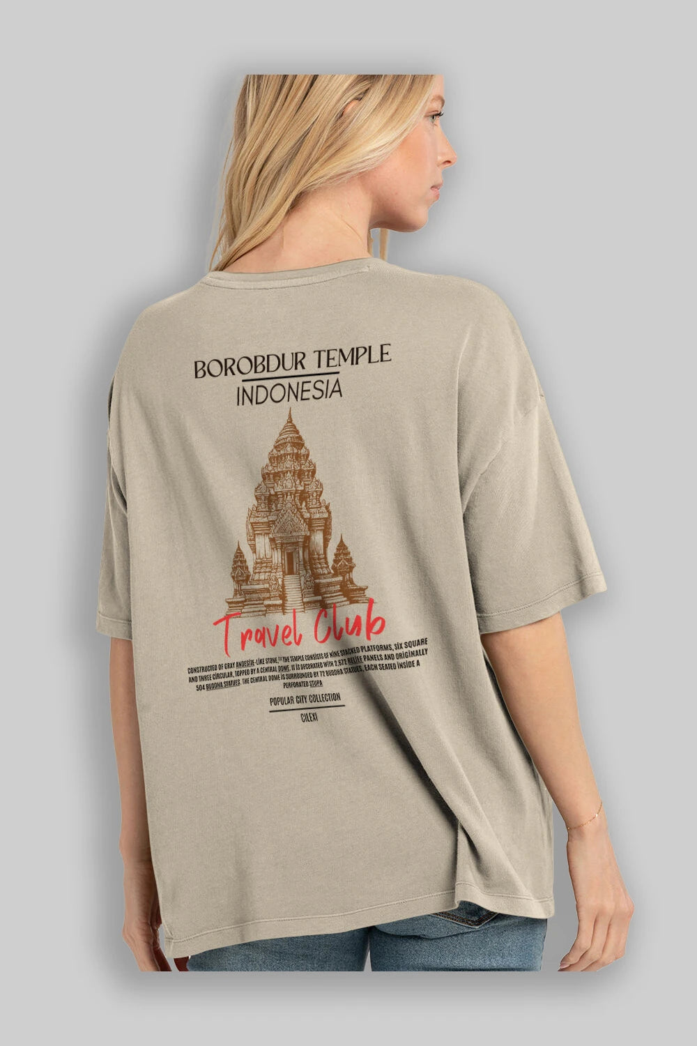 Borobdur Temple İndonesia Arka Baskılı Oversize t-shirt Erkek Kadın Pamuk Bisiklet Yaka tişort