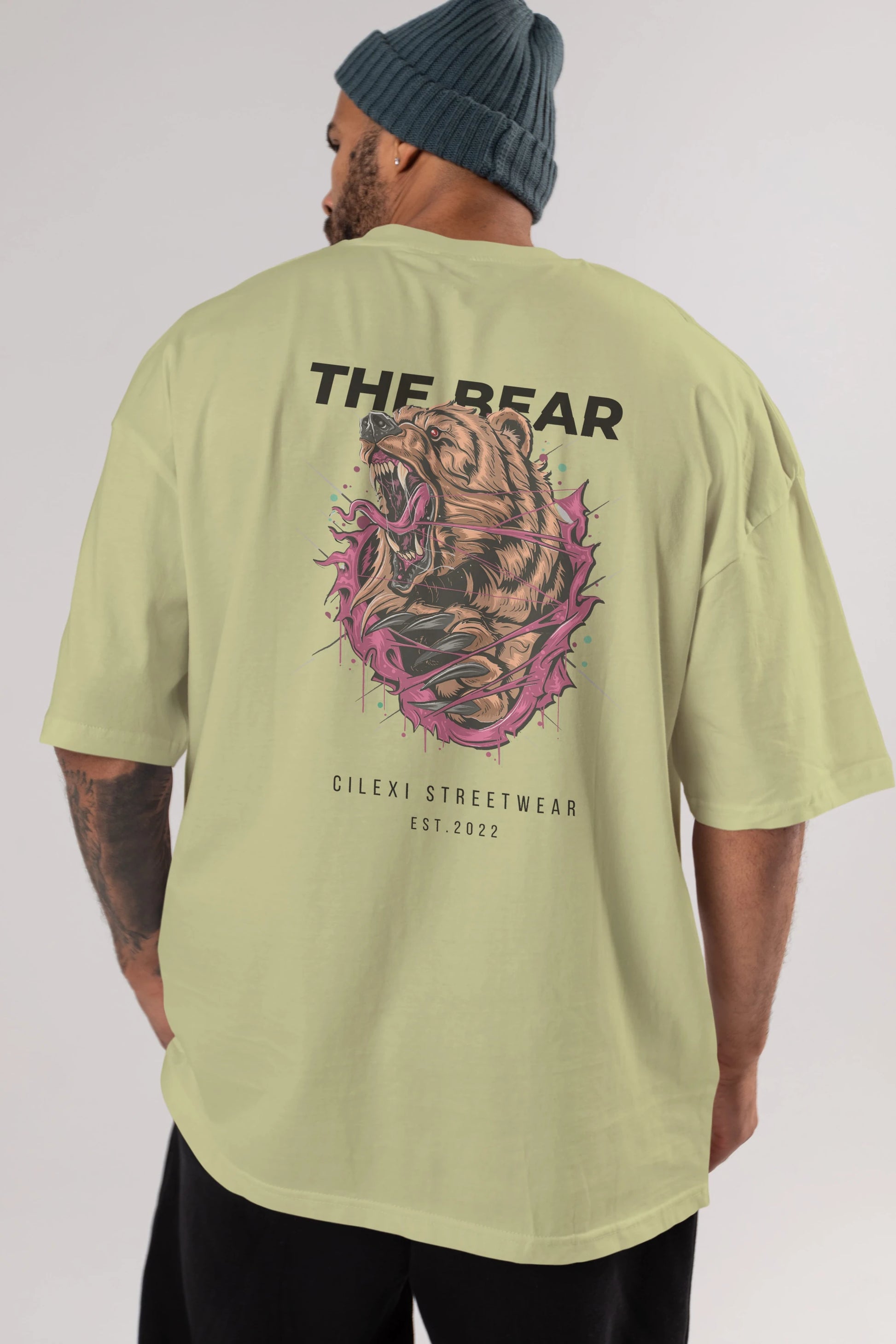 The Bear Arka Baskılı Oversize t-shirt Erkek Kadın Unisex %100 Pamuk