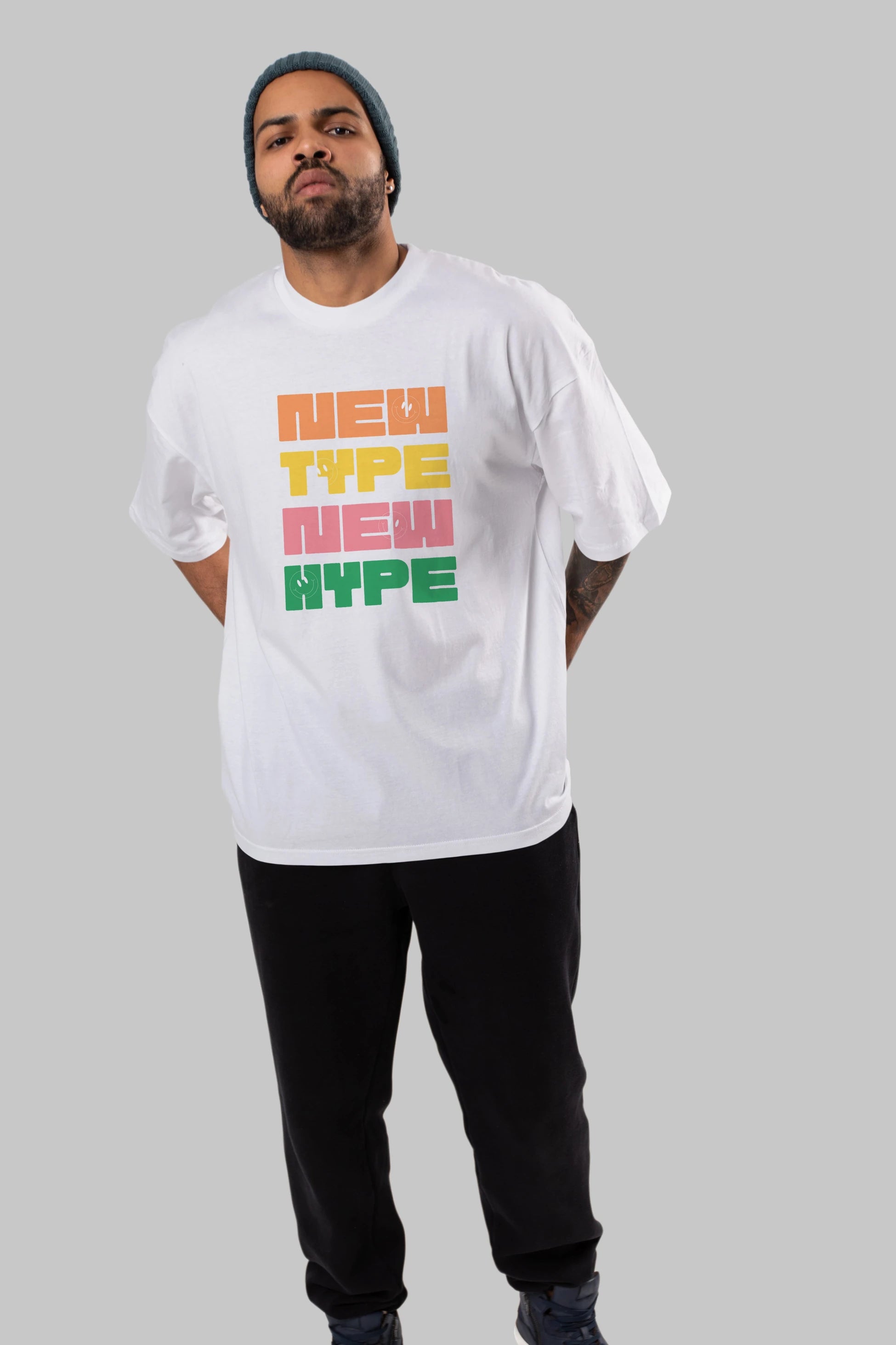 New Type New Hype Yazılı Ön Baskılı Oversize t-shirt Erkek Kadın Unisex