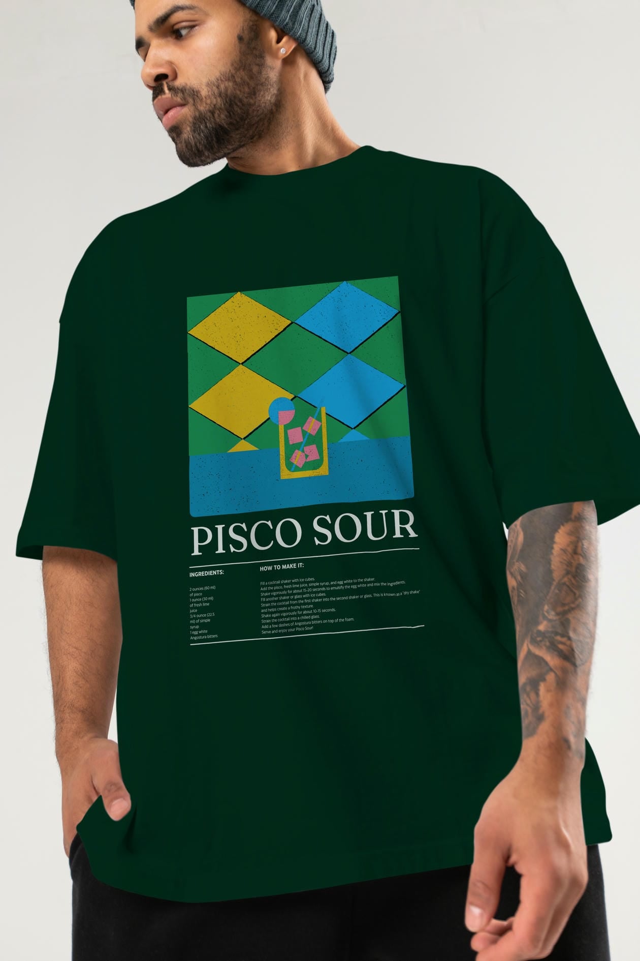 Pisco Sour Kokteyl Ön Baskılı Oversize t-shirt Erkek Kadın %100 Pamuk Bisiklet Yaka tişort