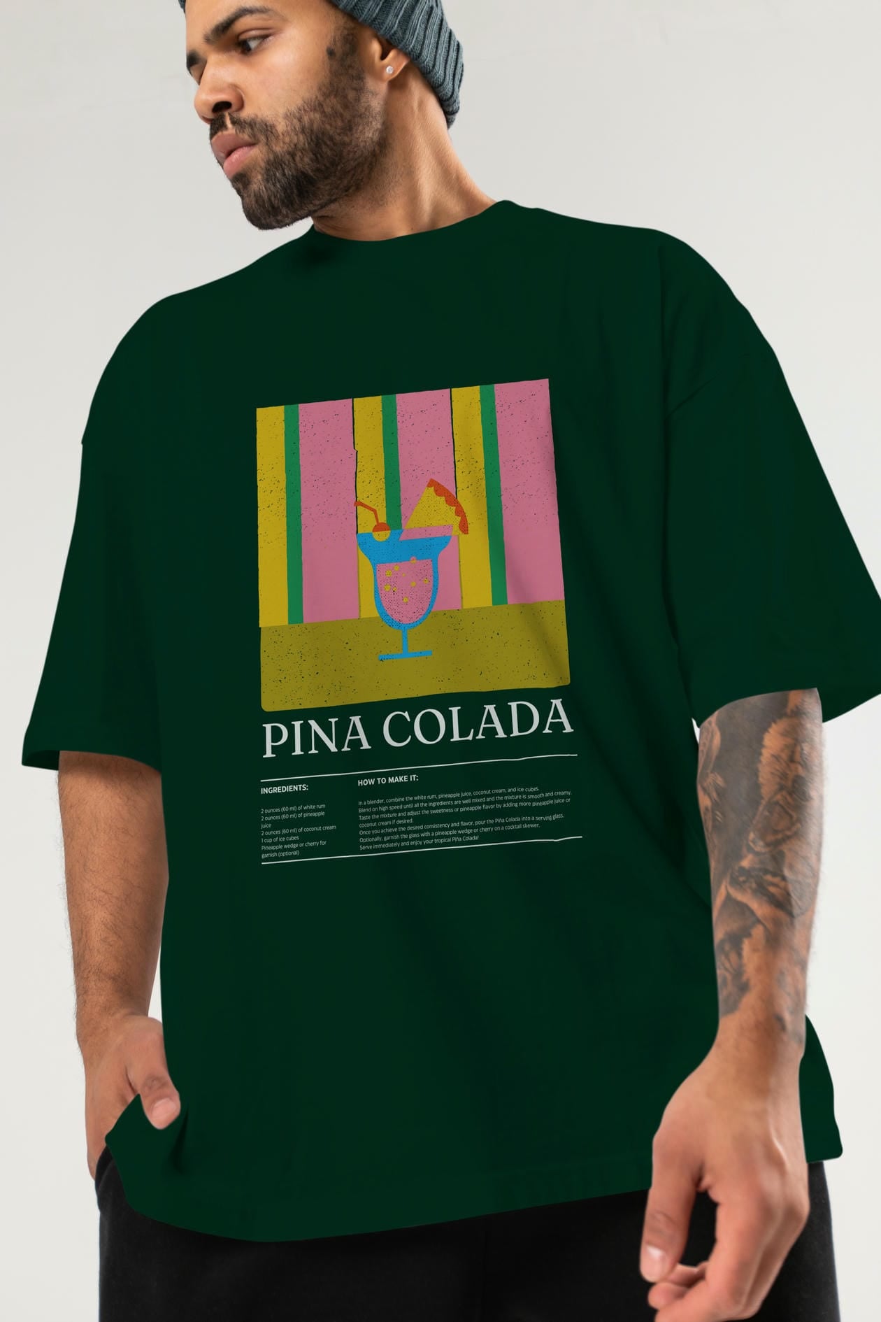 Pina Colada Kokteyl Ön Baskılı Oversize t-shirt Erkek Kadın %100 Pamuk Bisiklet Yaka tişort