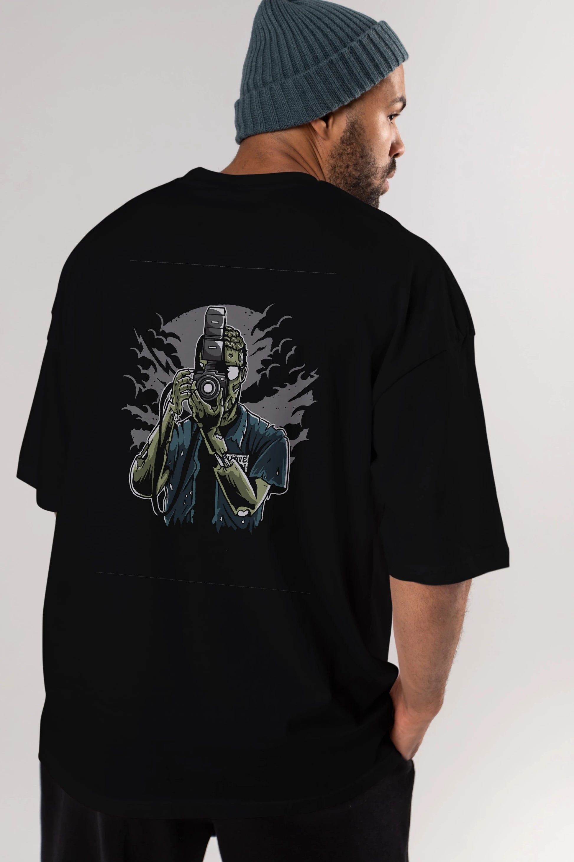 Zombie Photographer Arka Baskılı Oversize t-shirt Erkek Kadın Unisex %100 Pamuk