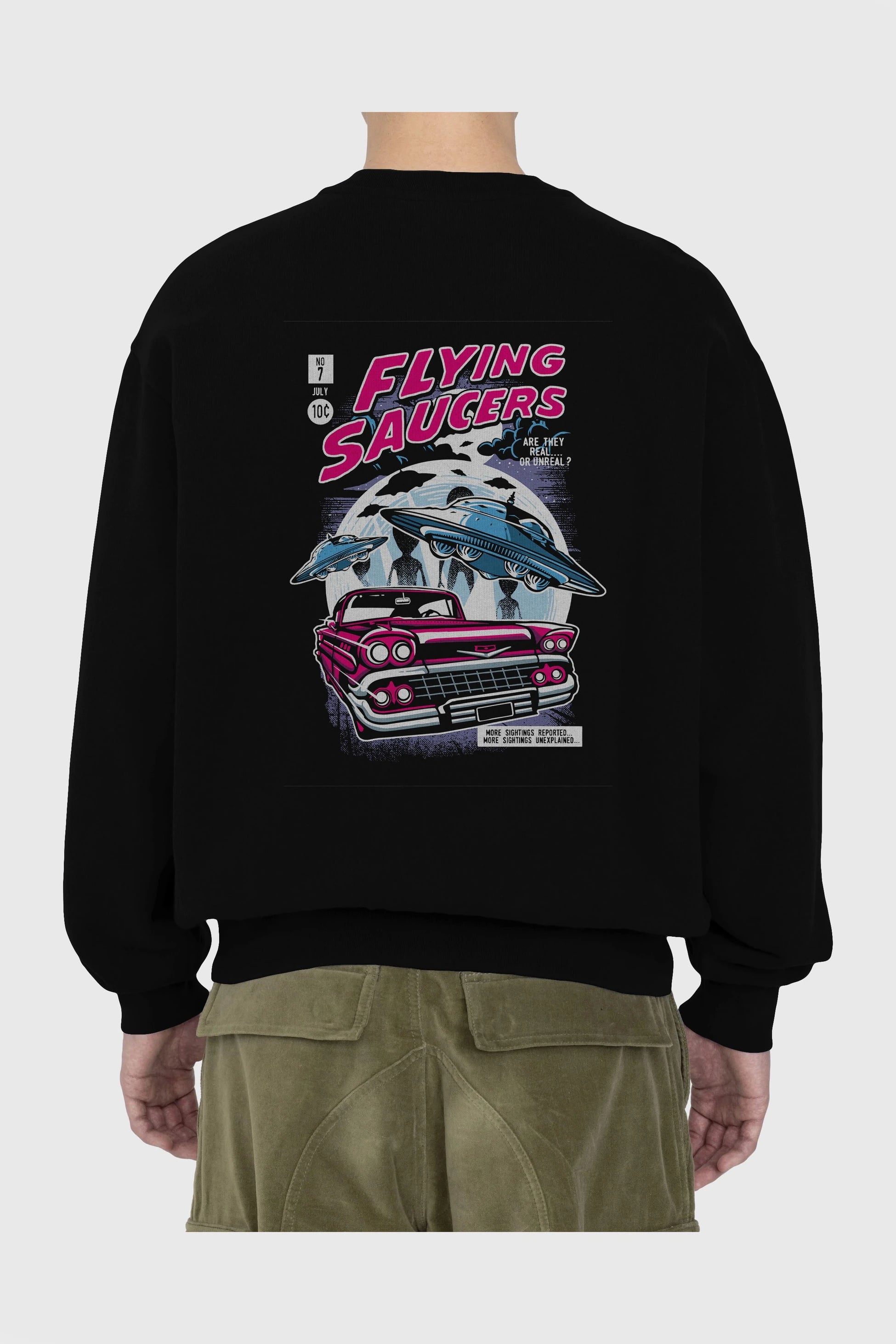 Flying Saucers Arka Baskılı Oversize Sweatshirt Erkek Kadın Unisex
