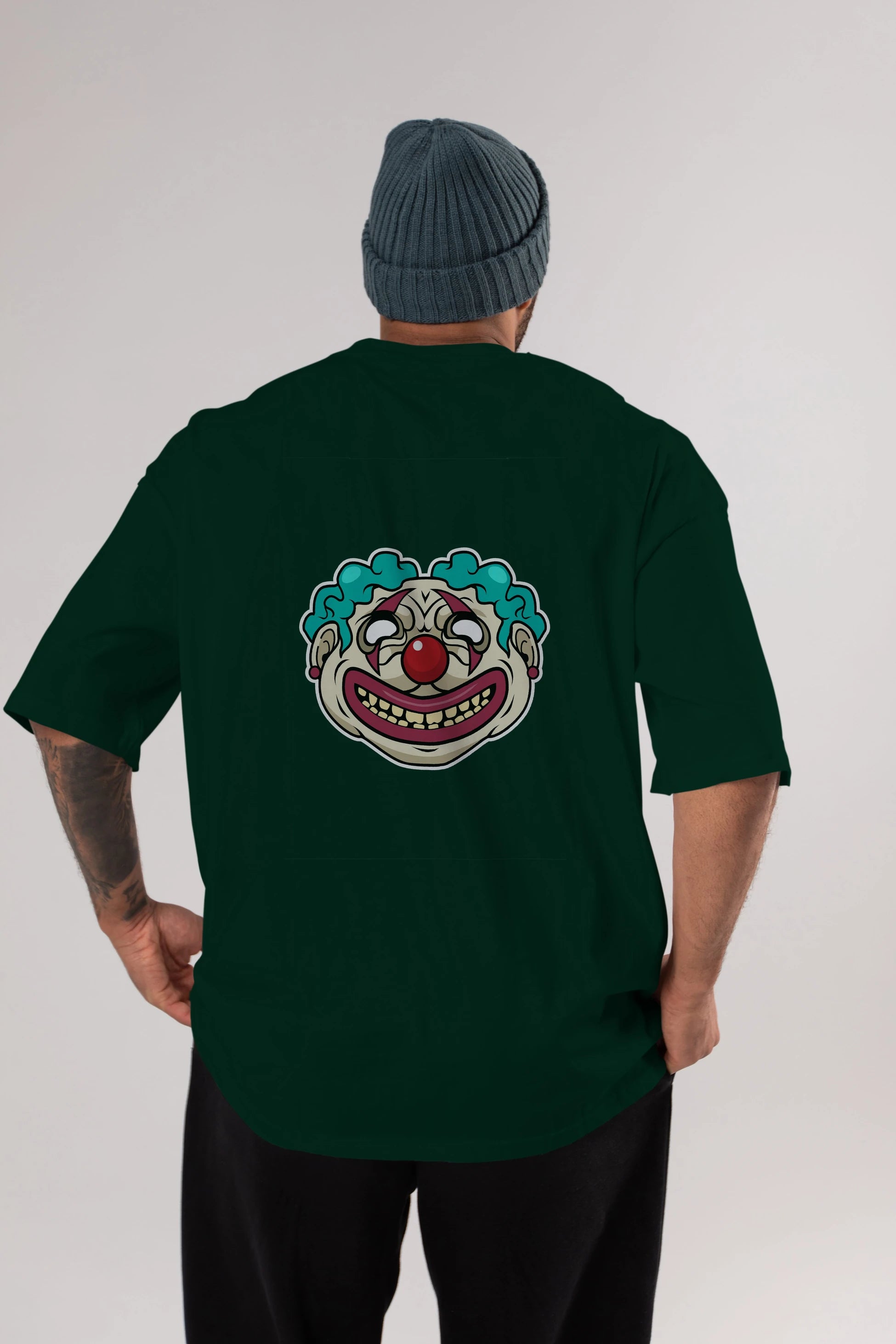 Clown Head Arka Baskılı Oversize t-shirt Erkek Kadın Unisex %100 Pamuk tişort