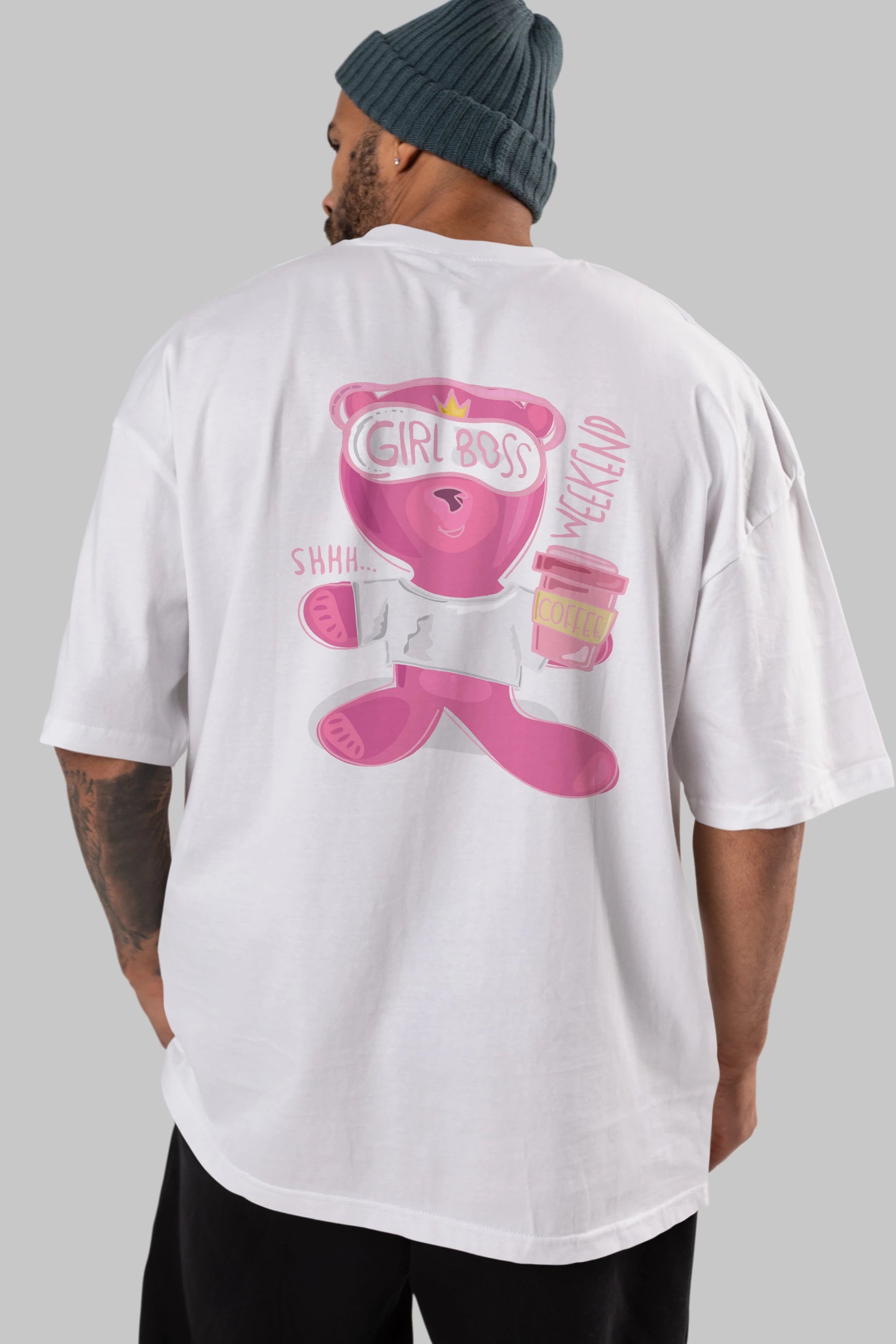 Girl Boss Bear Arka Baskılı Oversize t-shirt Erkek Kadın Unisex