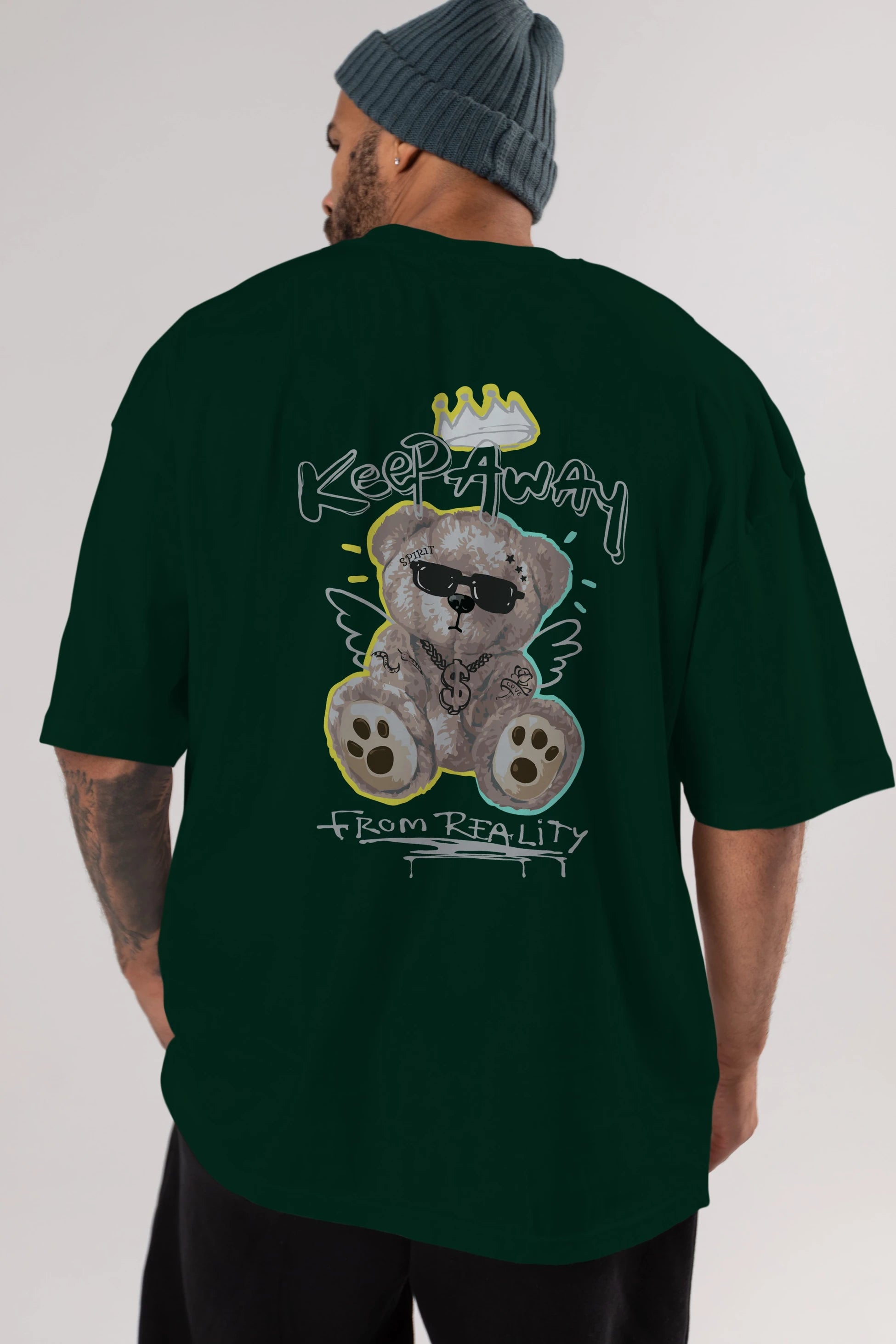 Keep Away Bear Arka Baskılı Oversize t-shirt Erkek Kadın Unisex