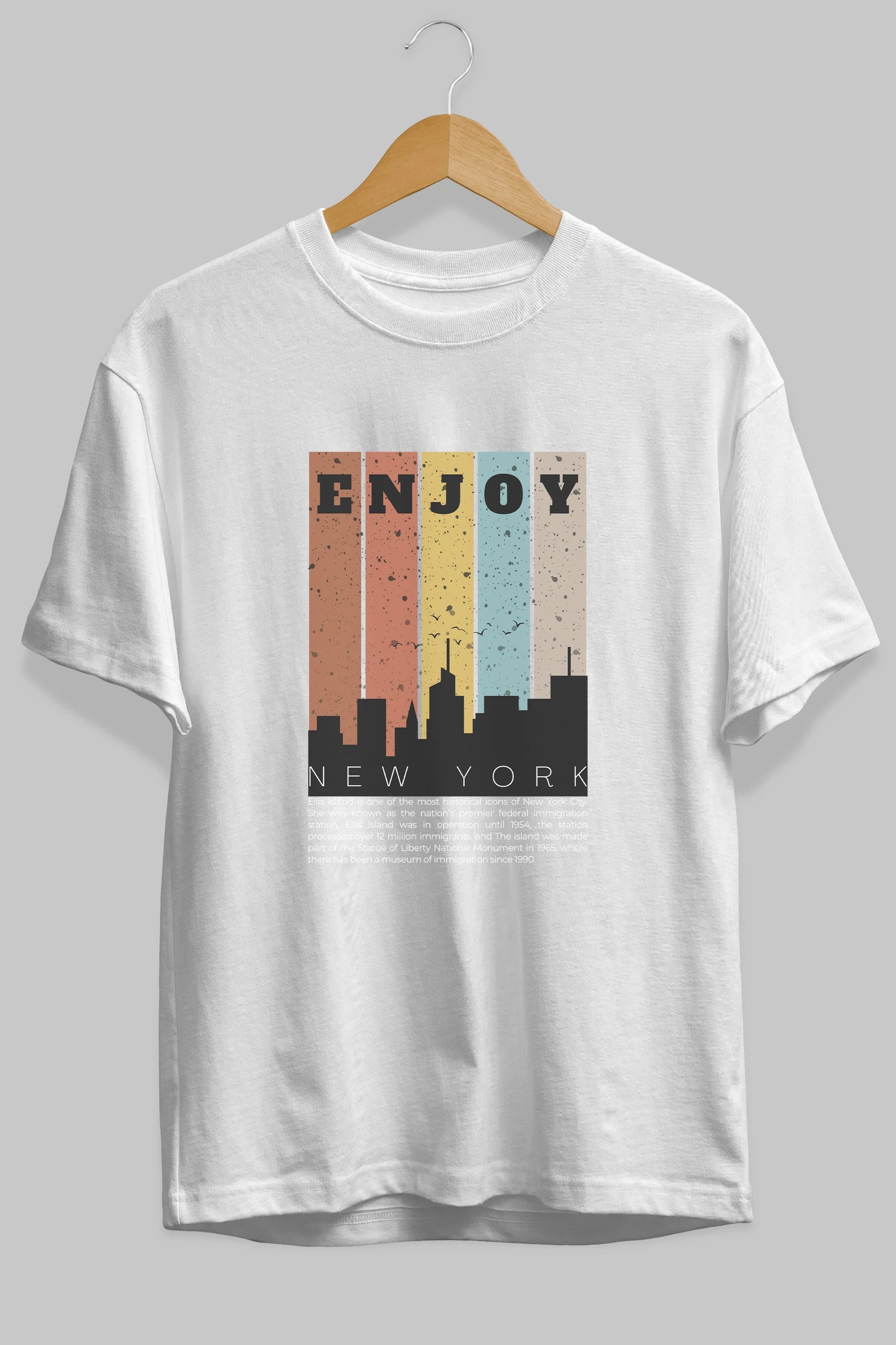 Enjoy New York Yazılı Ön Baskılı Oversize t-shirt Erkek Kadın Unisex