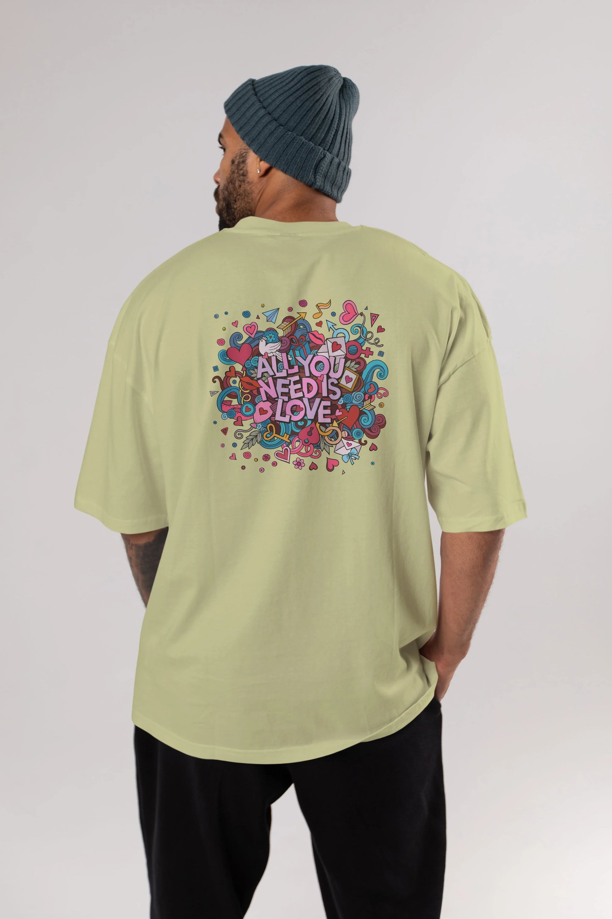 Cute Fun Colorful Heart Art Love Arka Baskılı Oversize t-shirt Erkek Kadın Unisex