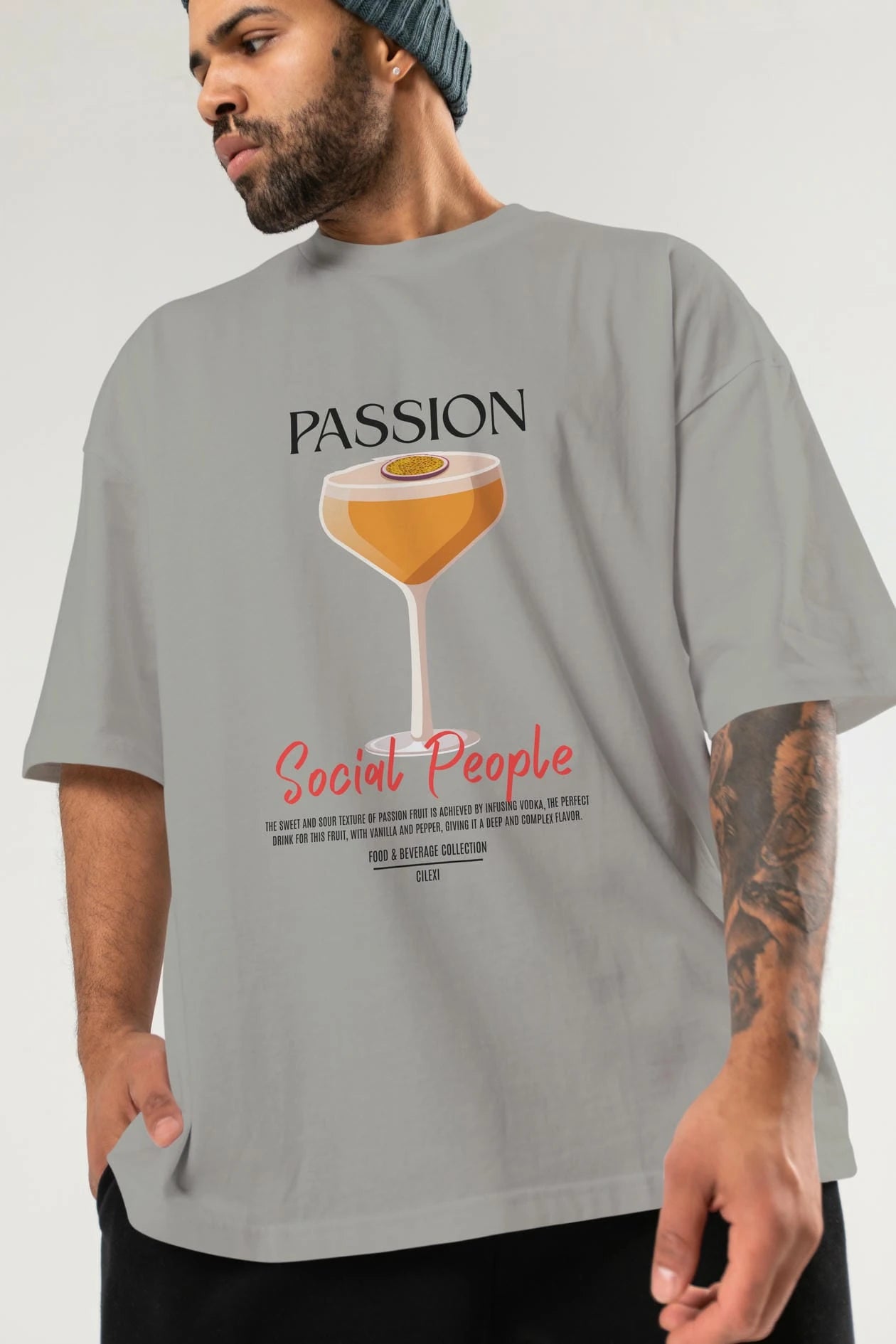 Passion Kokteyl Serisi ön Baskılı Oversize t-shirt Erkek Kadın %100 Pamuk Bisiklet Yaka tişort