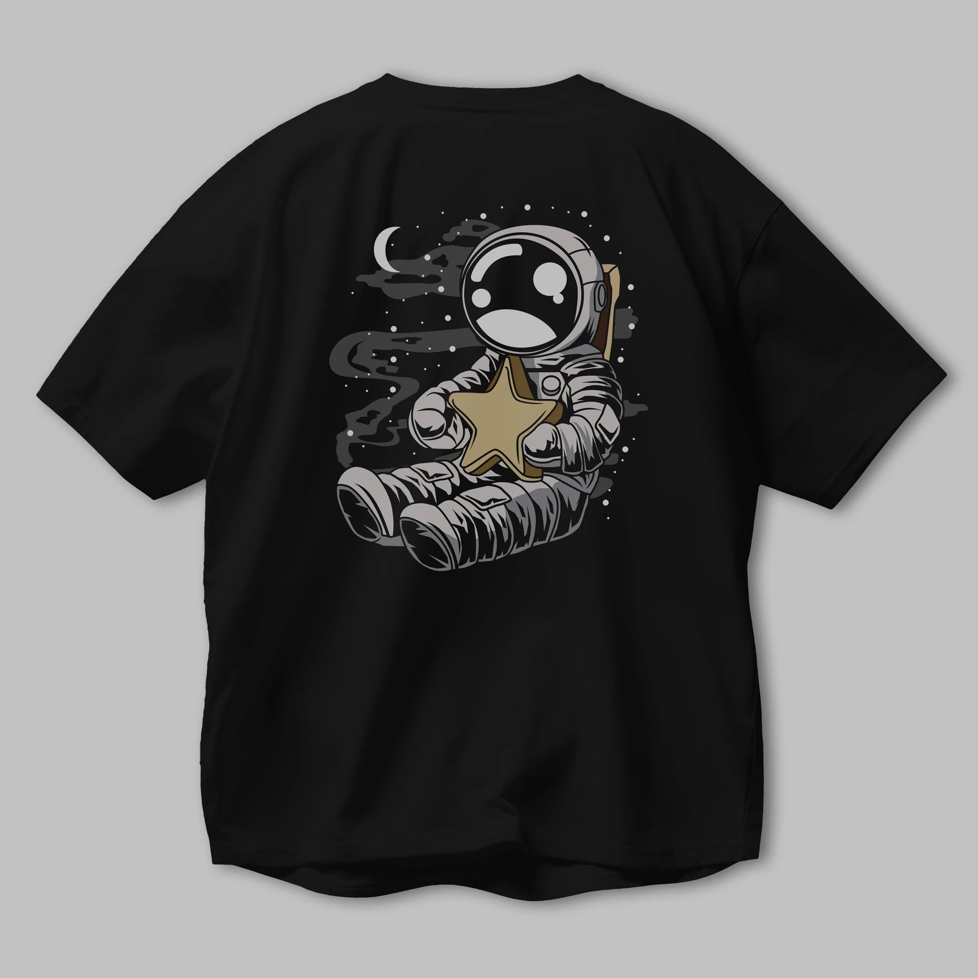 Astronaut Holding The Star Arka Baskılı Oversize t-shirt Erkek Kadın Unisex