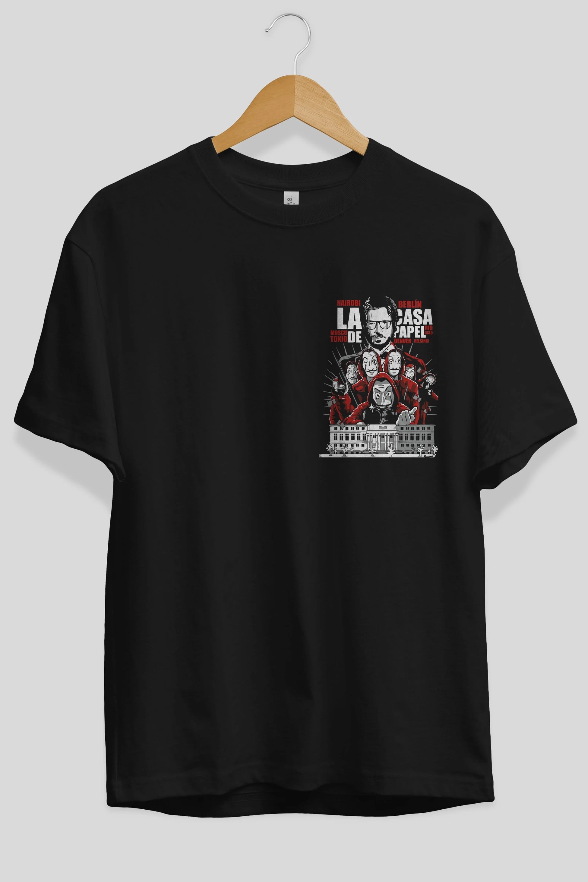 La Casa De Papel (2) Ön Sol Baskılı Oversize t-shirt Erkek Kadın Unisex %100 Pamuk Bisiklet Yaka tişort