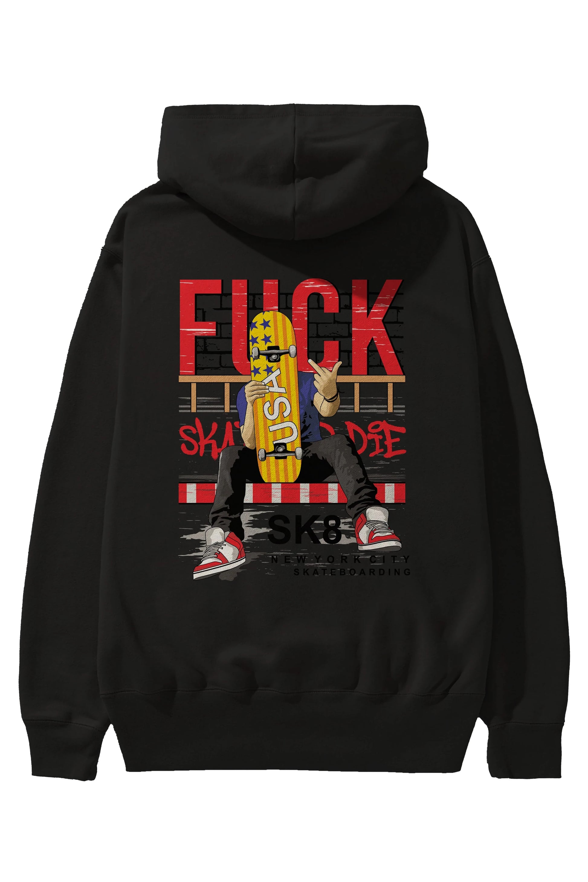 Skate or Die Arka Baskılı Hoodie Oversize Kapüşonlu Sweatshirt Erkek Kadın Unisex
