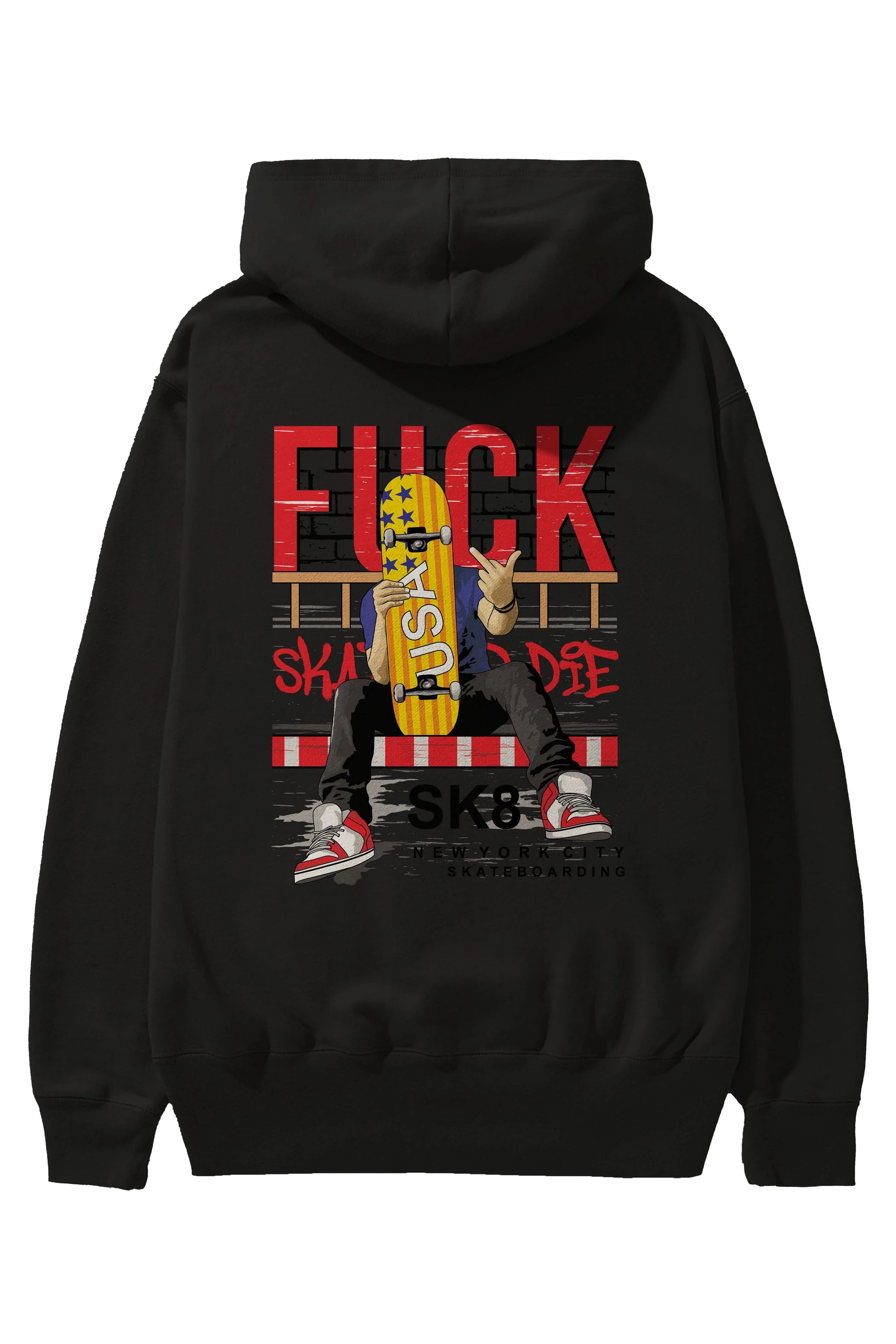Skate or Die Arka Baskılı Hoodie Oversize Kapüşonlu Sweatshirt Erkek Kadın Unisex