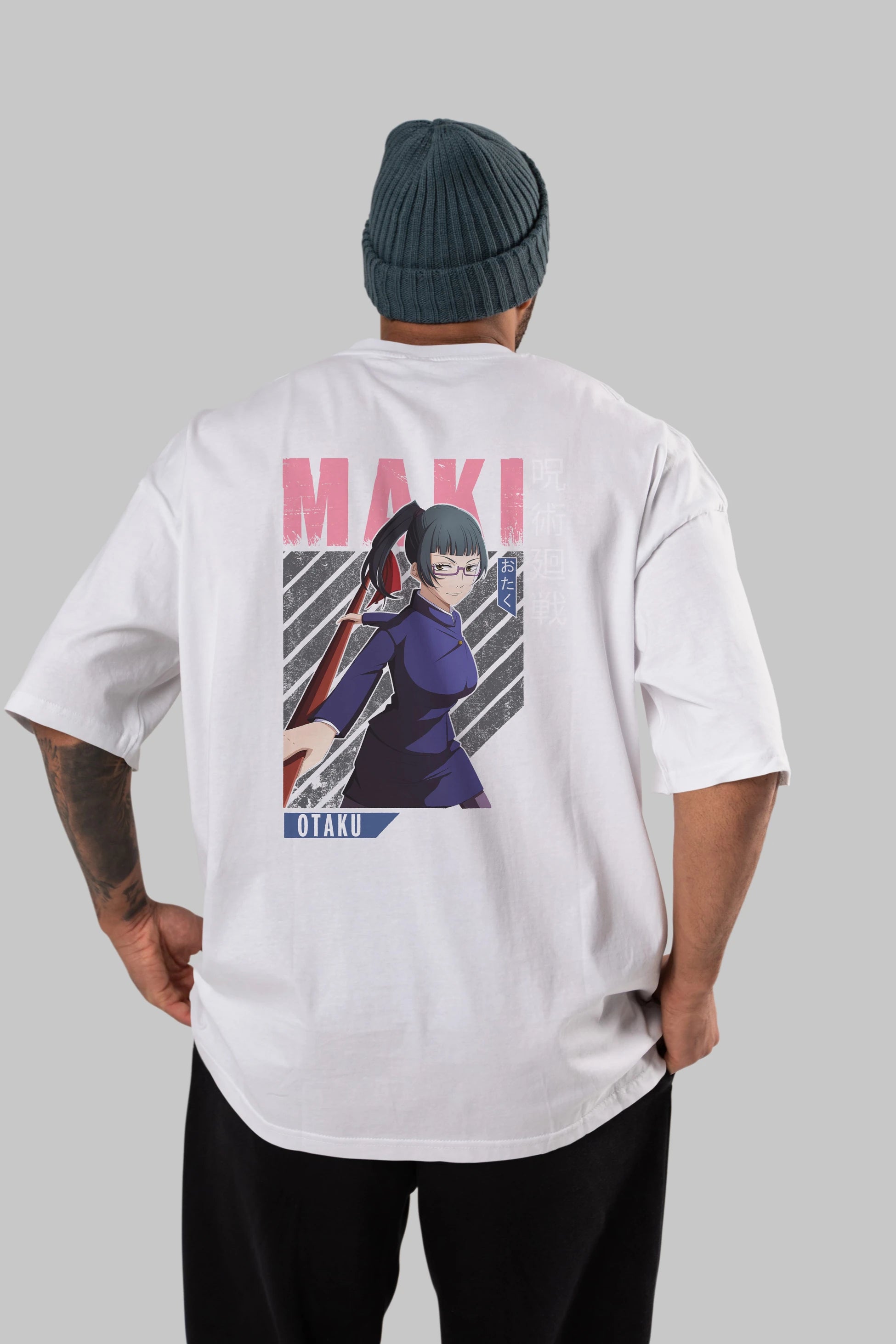 Maki Zenin CHAINSAWMAN Anime Arka Baskılı Oversize t-shirt Erkek Kadın Unisex