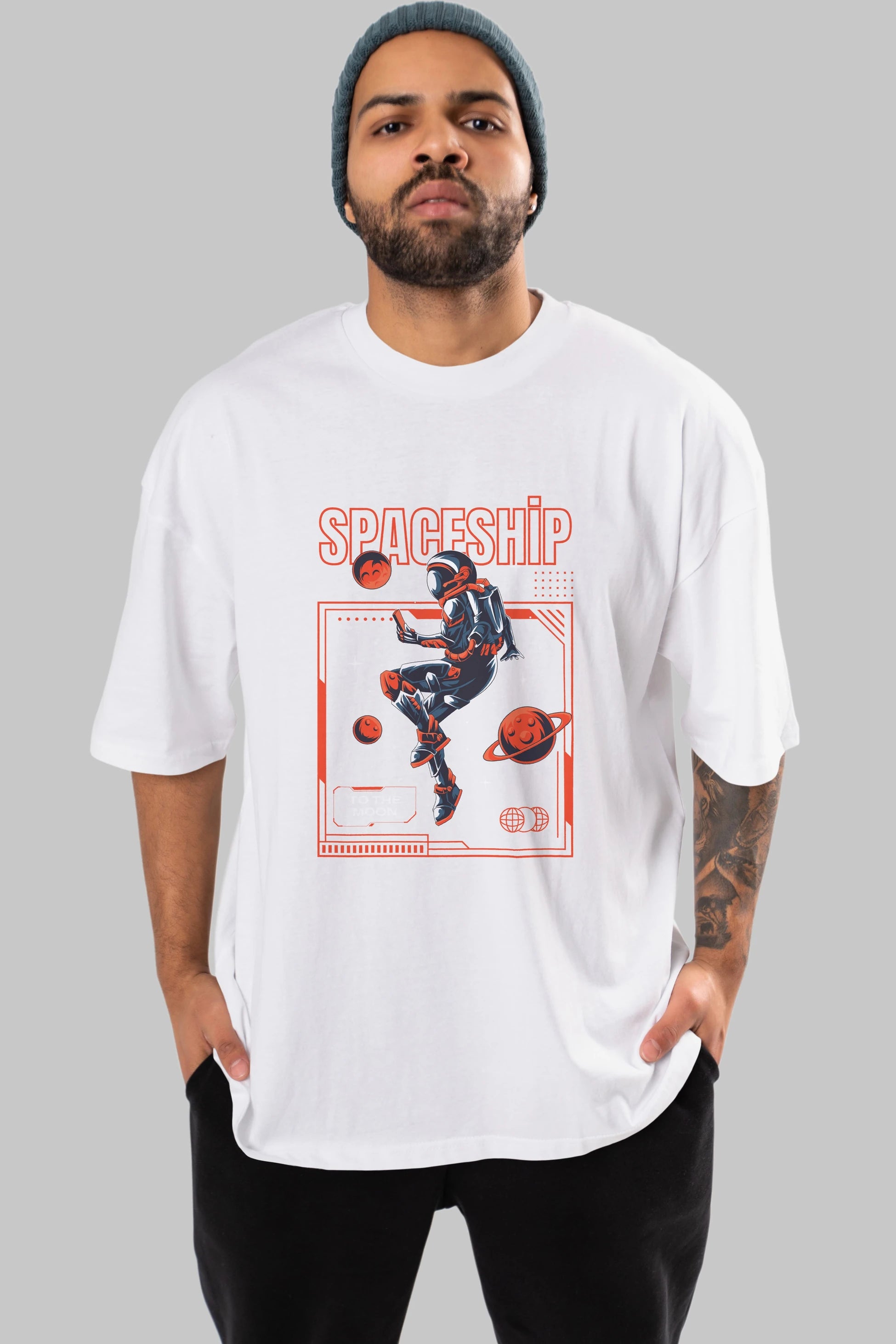 Spaceship Ön Baskılı Oversize t-shirt Erkek Kadın Unisex
