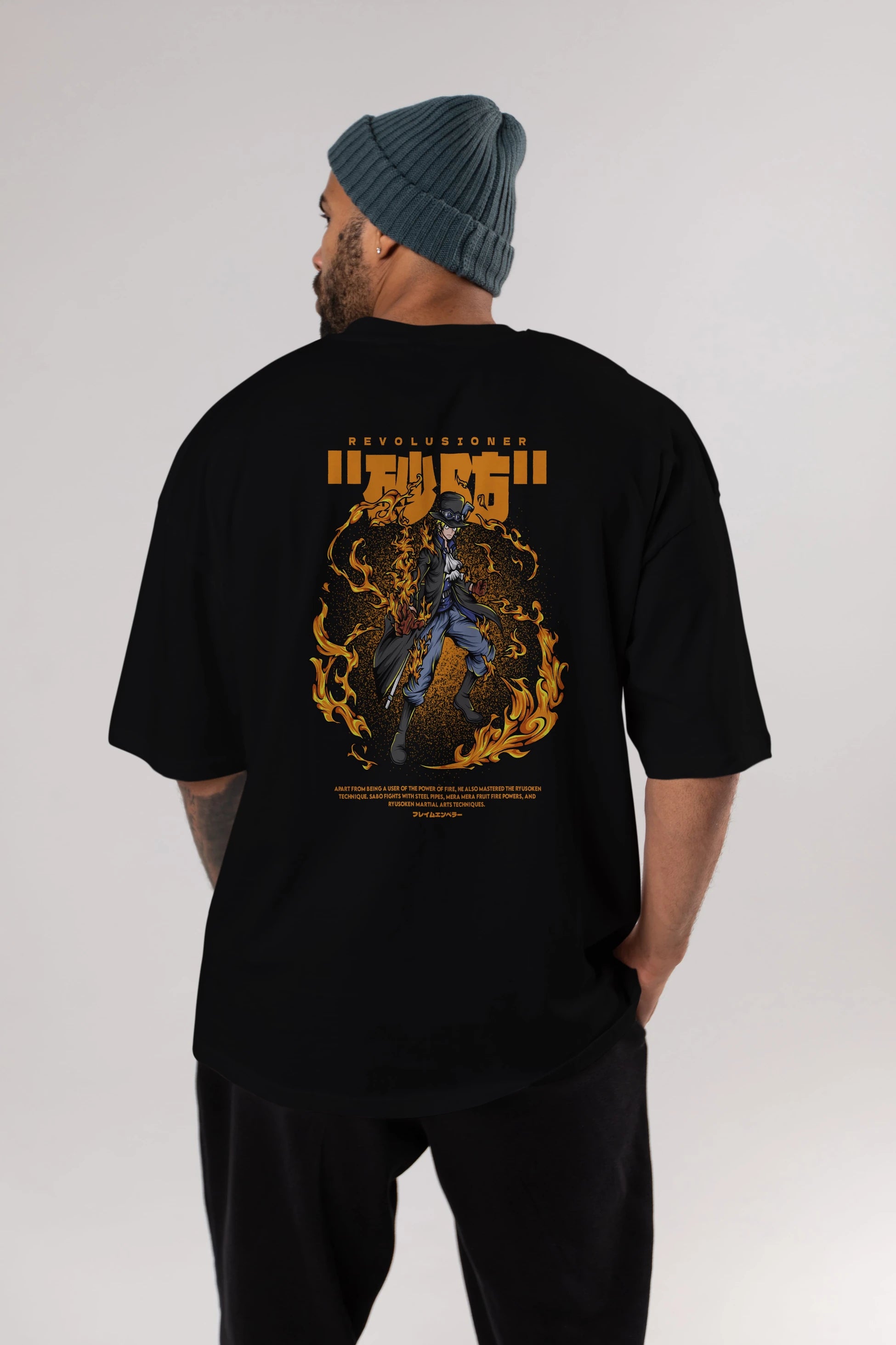 Revolusioner Sabo Anime Arka Baskılı Oversize t-shirt Erkek Kadın Unisex