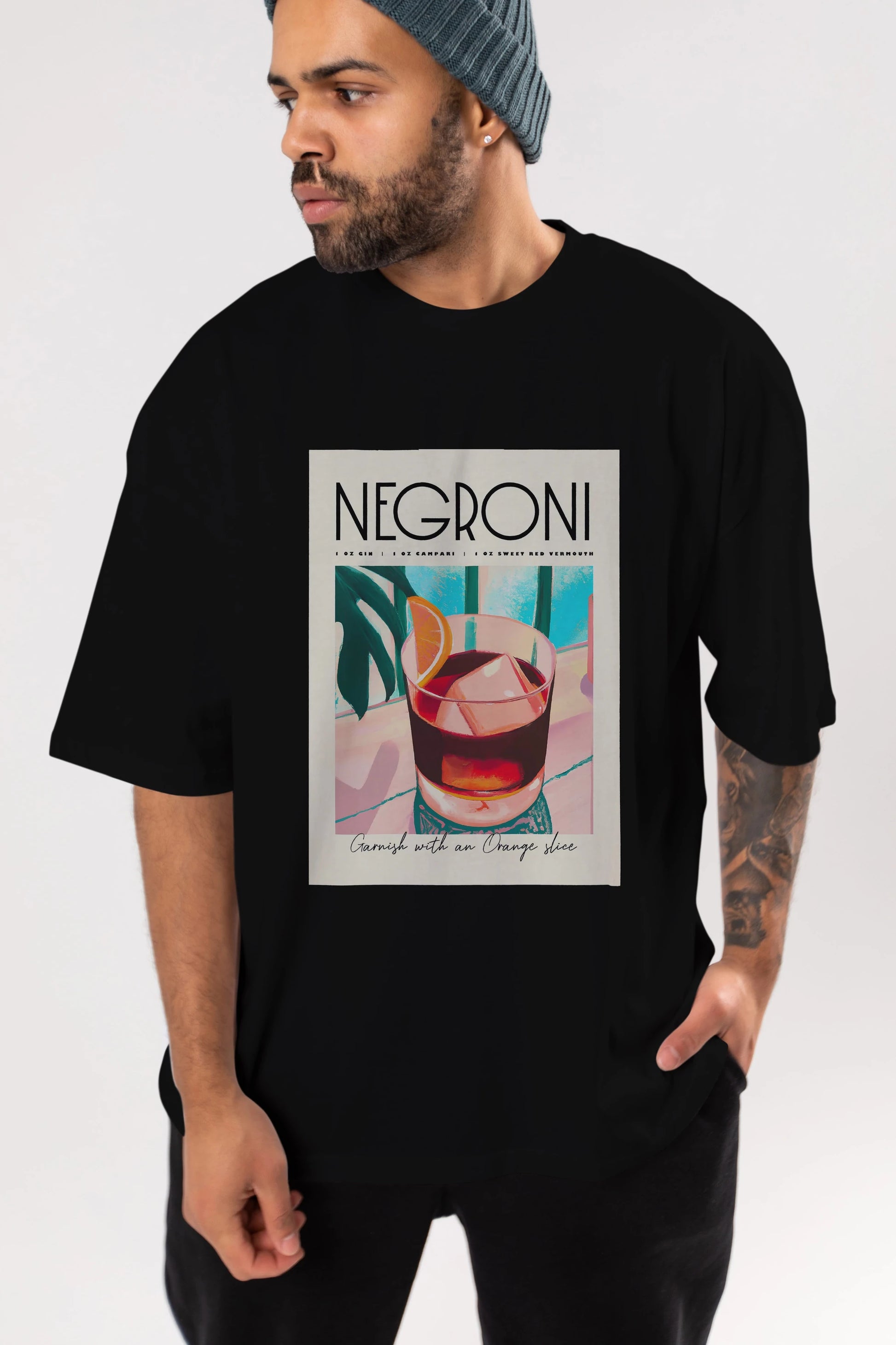 Negroni 4 Ön Baskılı Oversize t-shirt Erkek Kadın Unisex %100 Pamuk Bisiklet Yaka tişort