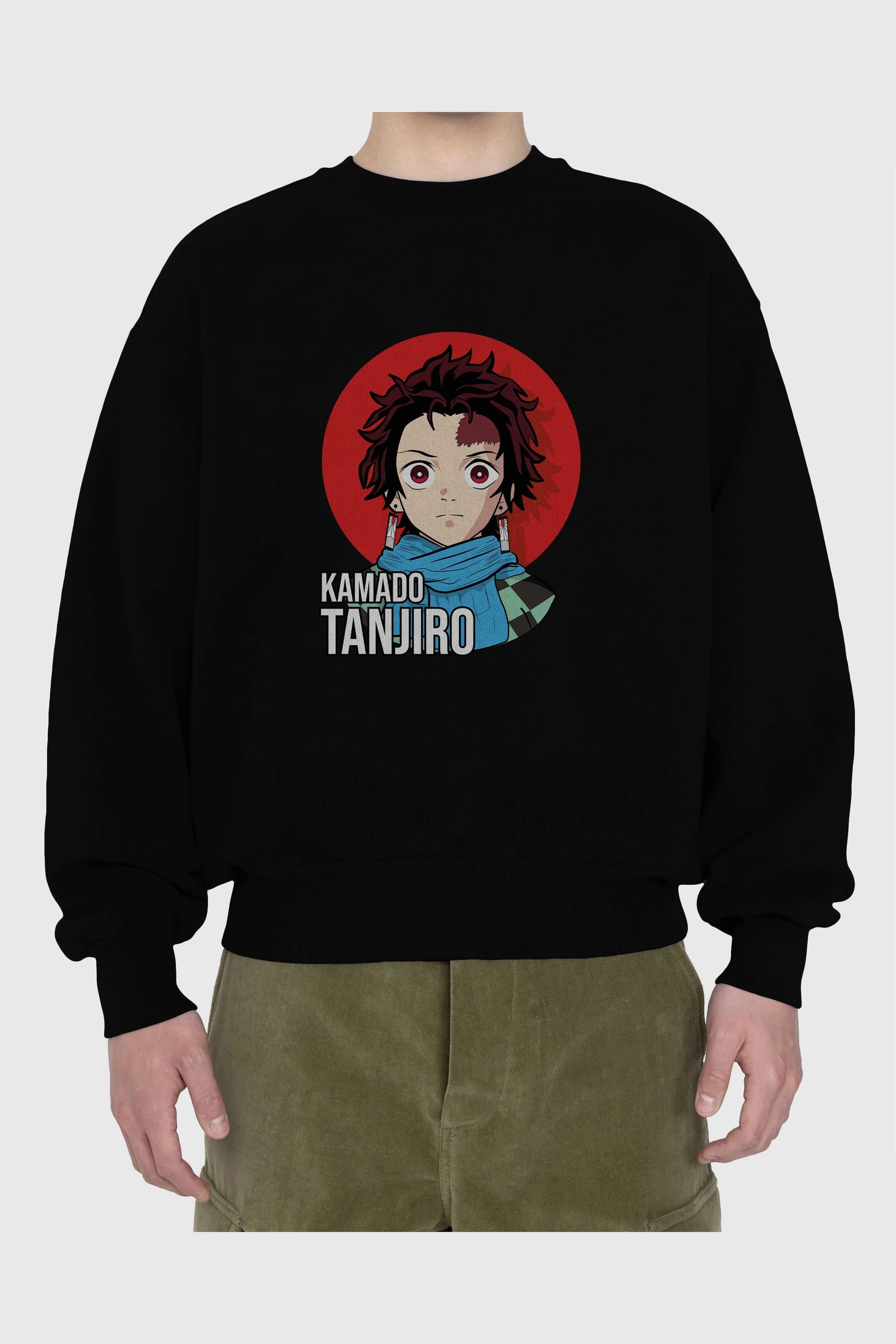 TANJIRO KAMADO Anime Ön Baskılı Oversize Sweatshirt Erkek Kadın Unisex