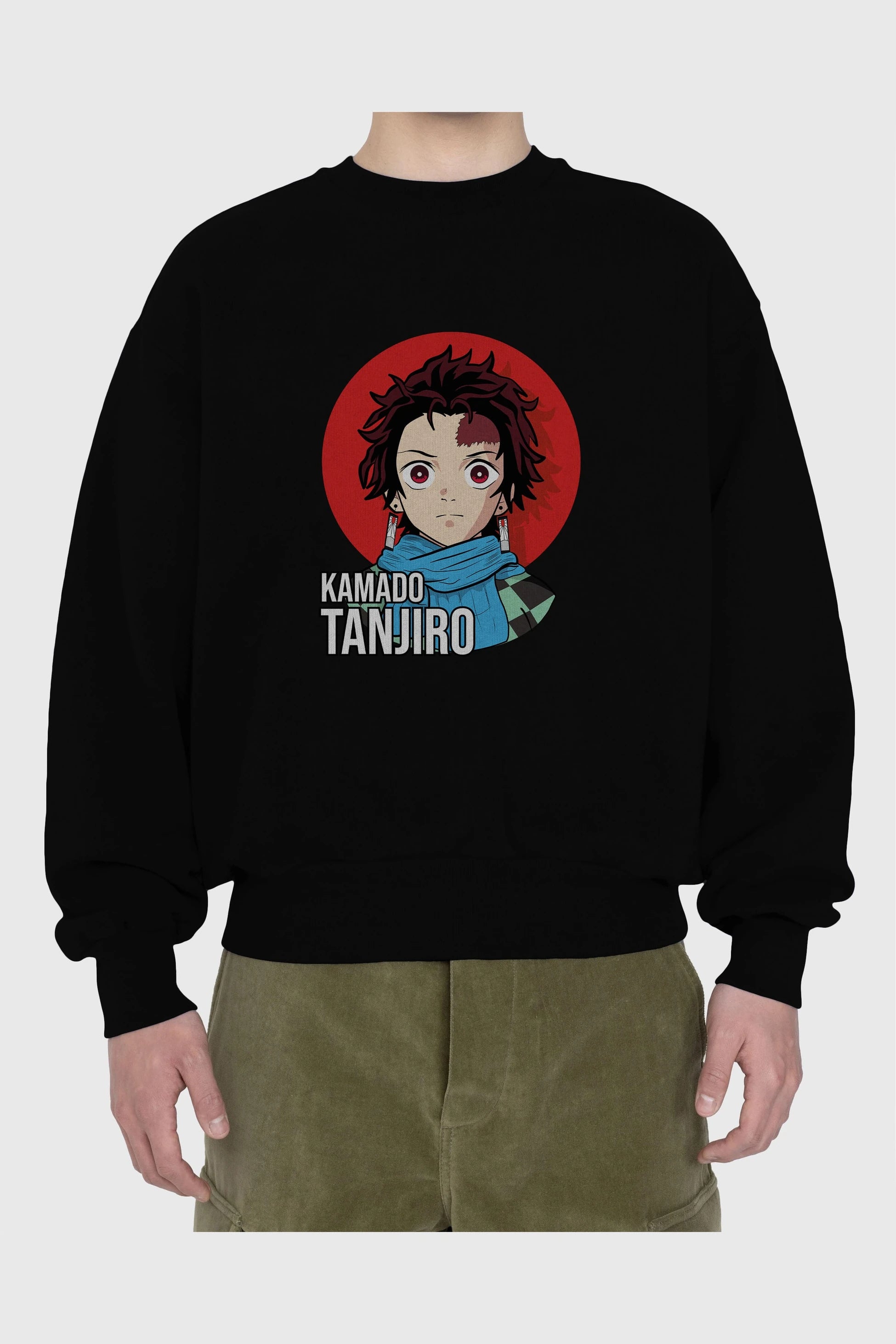 TANJIRO KAMADO Anime Ön Baskılı Oversize Sweatshirt Erkek Kadın Unisex