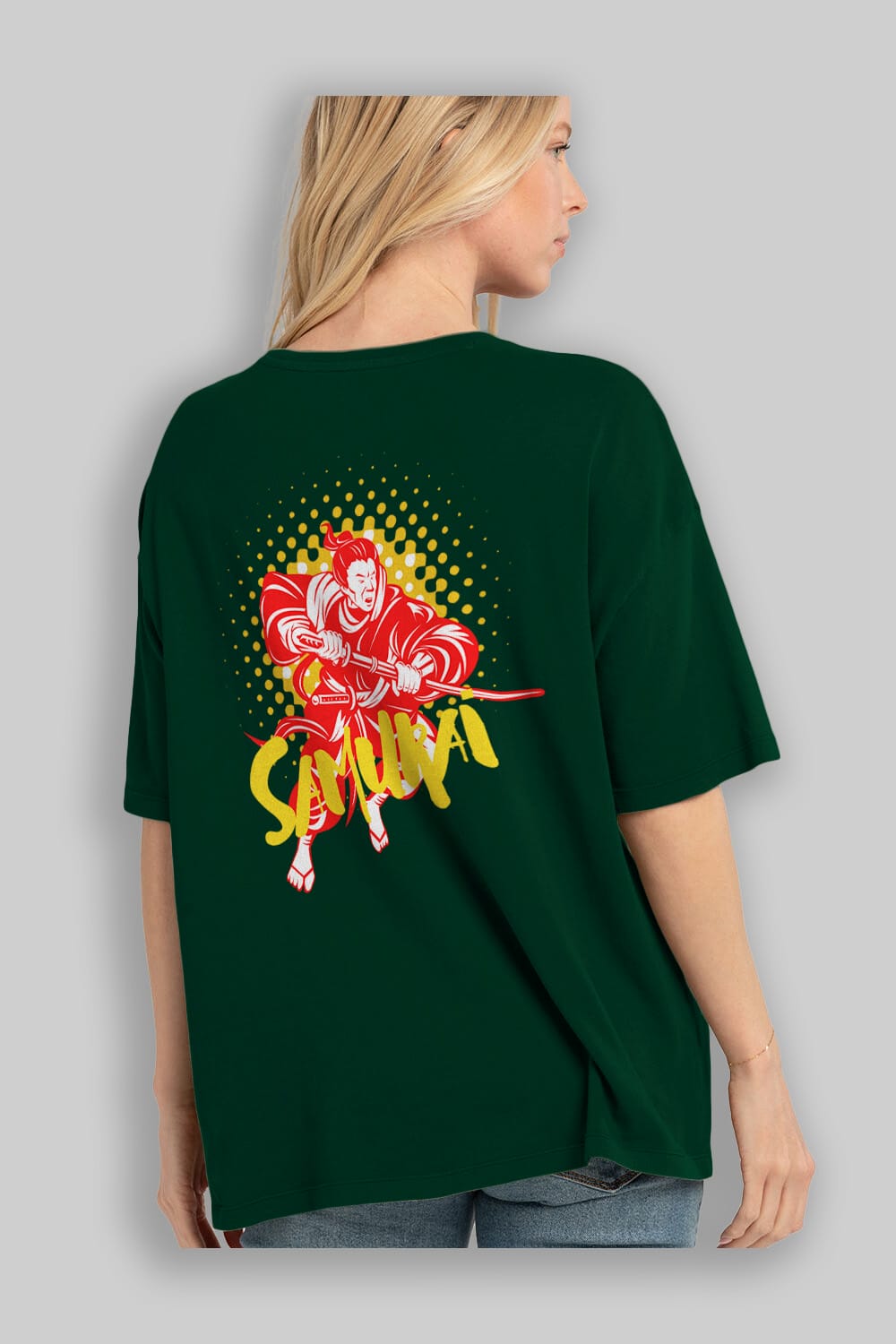 Samurai Arka Baskılı Oversize t-shirt Erkek Kadın Unisex
