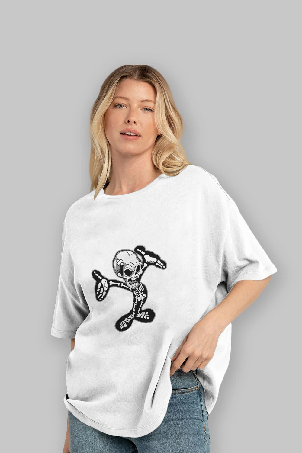 Skull Skeleton Ön Baskılı Oversize t-shirt Erkek Kadın Unisex %100 Pamuk tişort