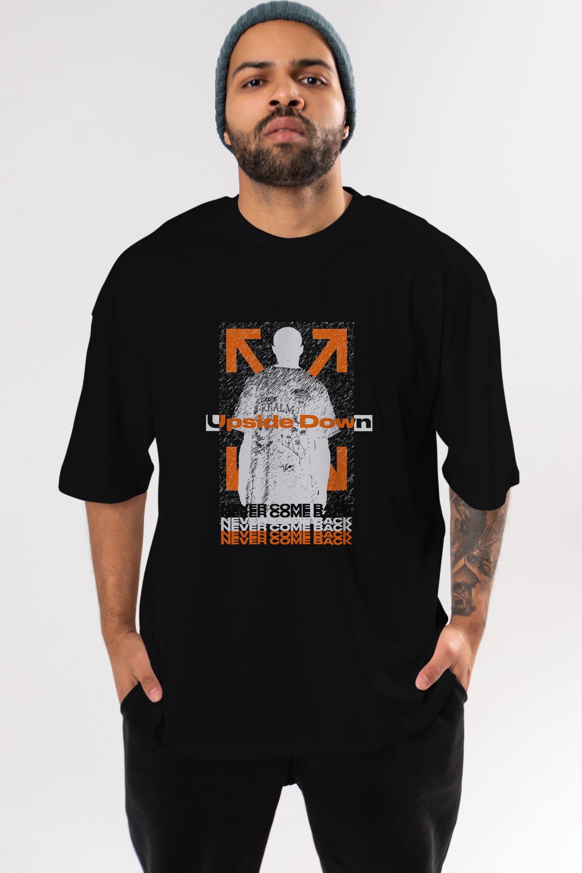 Upside Down Ön Baskılı Oversize t-shirt Erkek Kadın Unisex