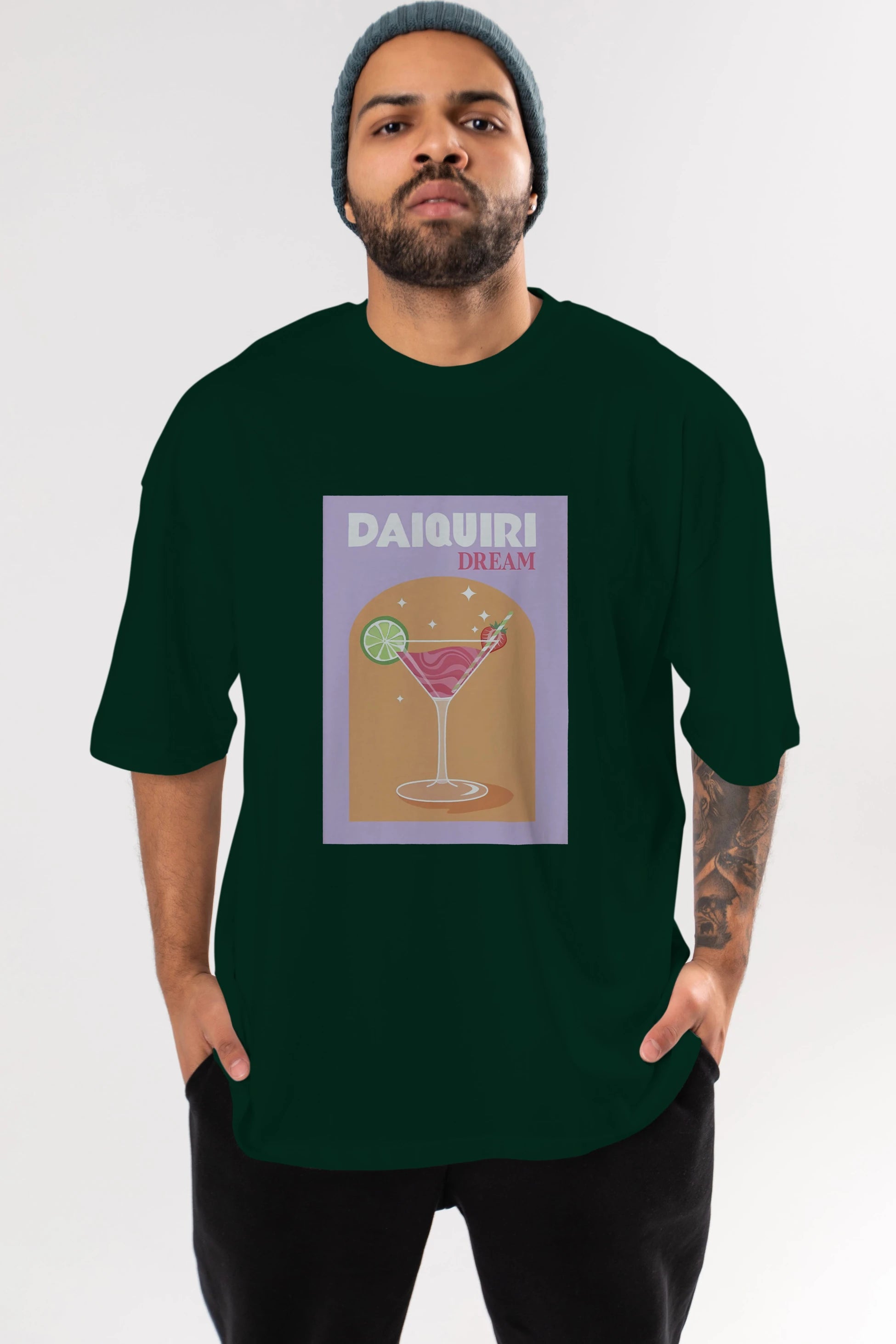 Daiquiri Dream Ön Baskılı Oversize t-shirt Erkek Kadın Unisex %100 Pamuk Bisiklet Yaka tişort