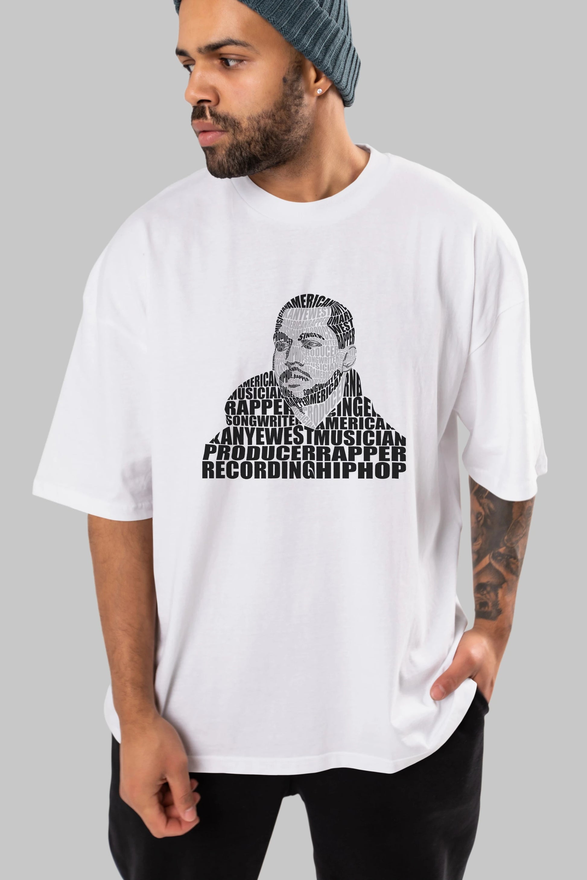 Kanye West Calligram Ön Baskılı Oversize t-shirt %100 pamuk Erkek Kadın Unisex