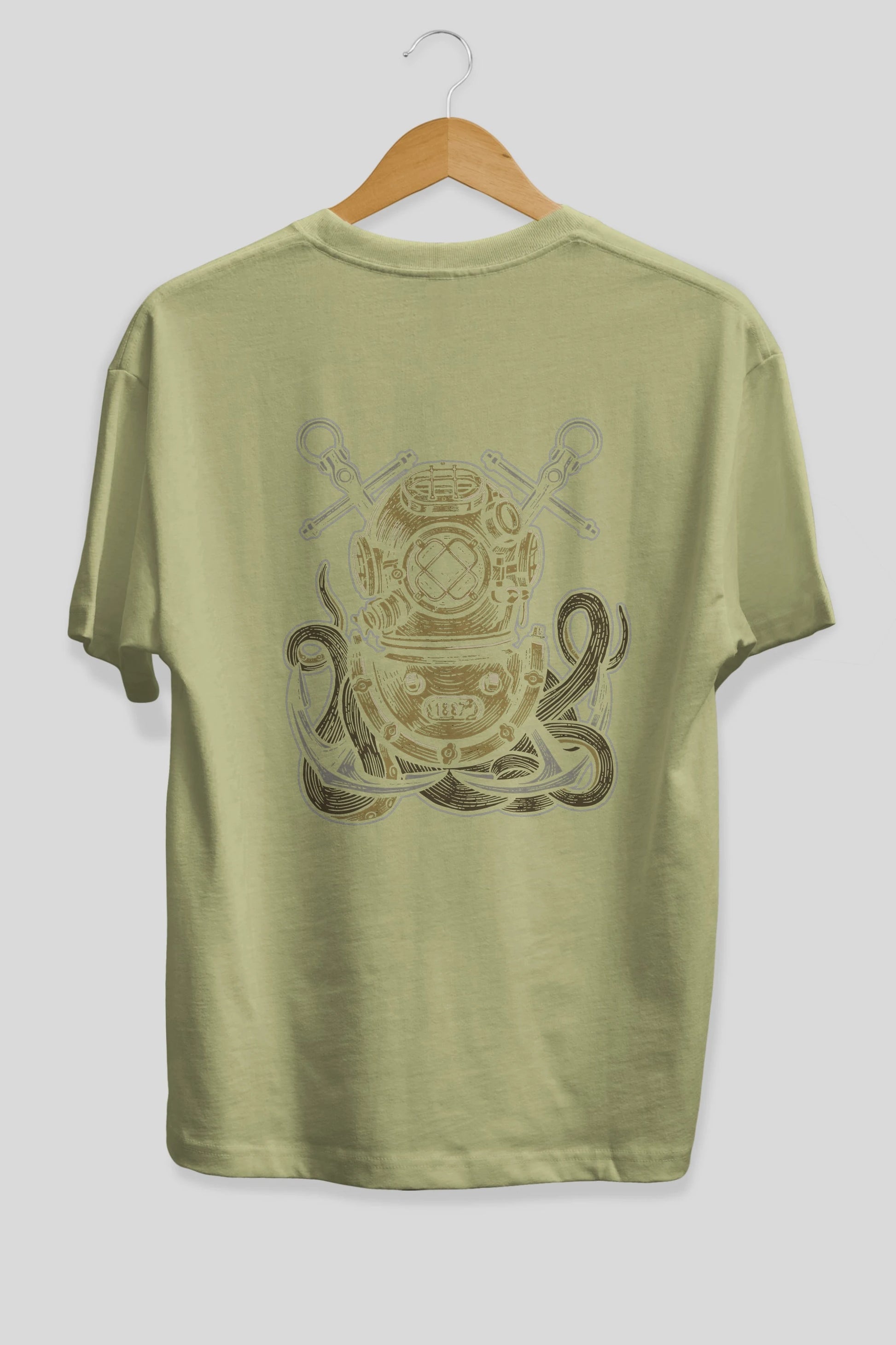 Diver Octopus Arka Baskılı Oversize t-shirt Erkek Kadın Unisex %100 Pamuk