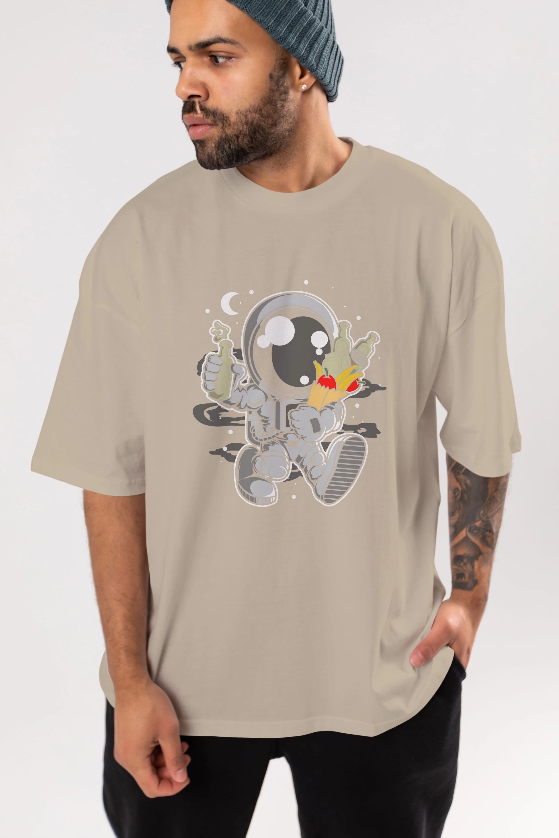 Astronaut Grochery Ön Baskılı Oversize t-shirt Erkek Kadın Unisex