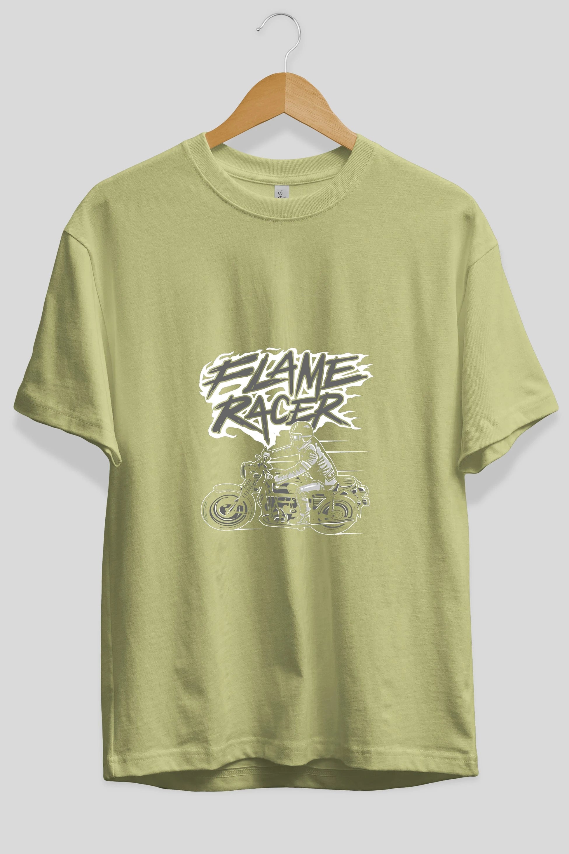 Flame Racer Ön Baskılı Oversize t-shirt Erkek Kadın Unisex %100 Pamuk tişort