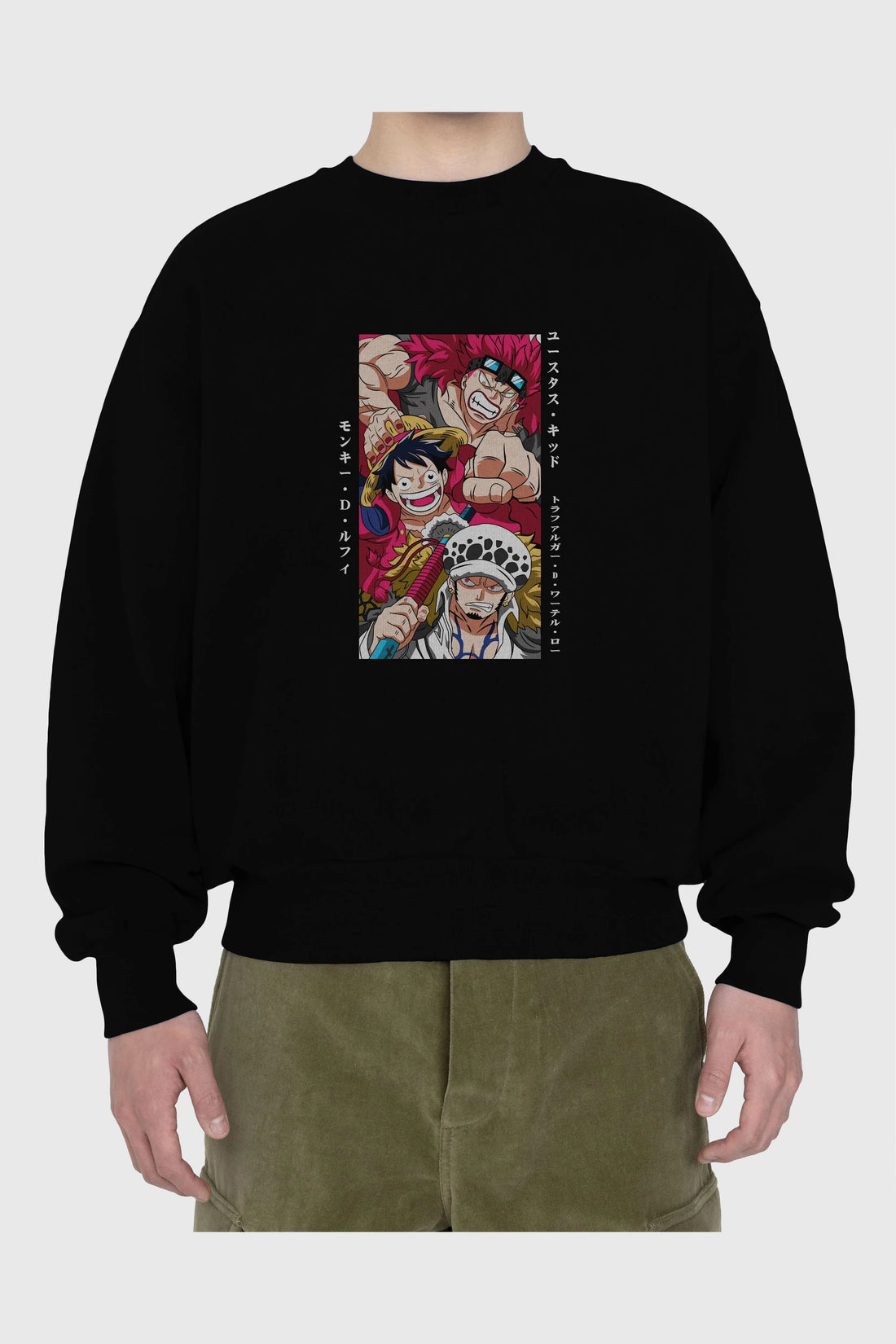 SUPER NOVAS one piece Anime Ön Baskılı Oversize Sweatshirt Erkek Kadın Unisex