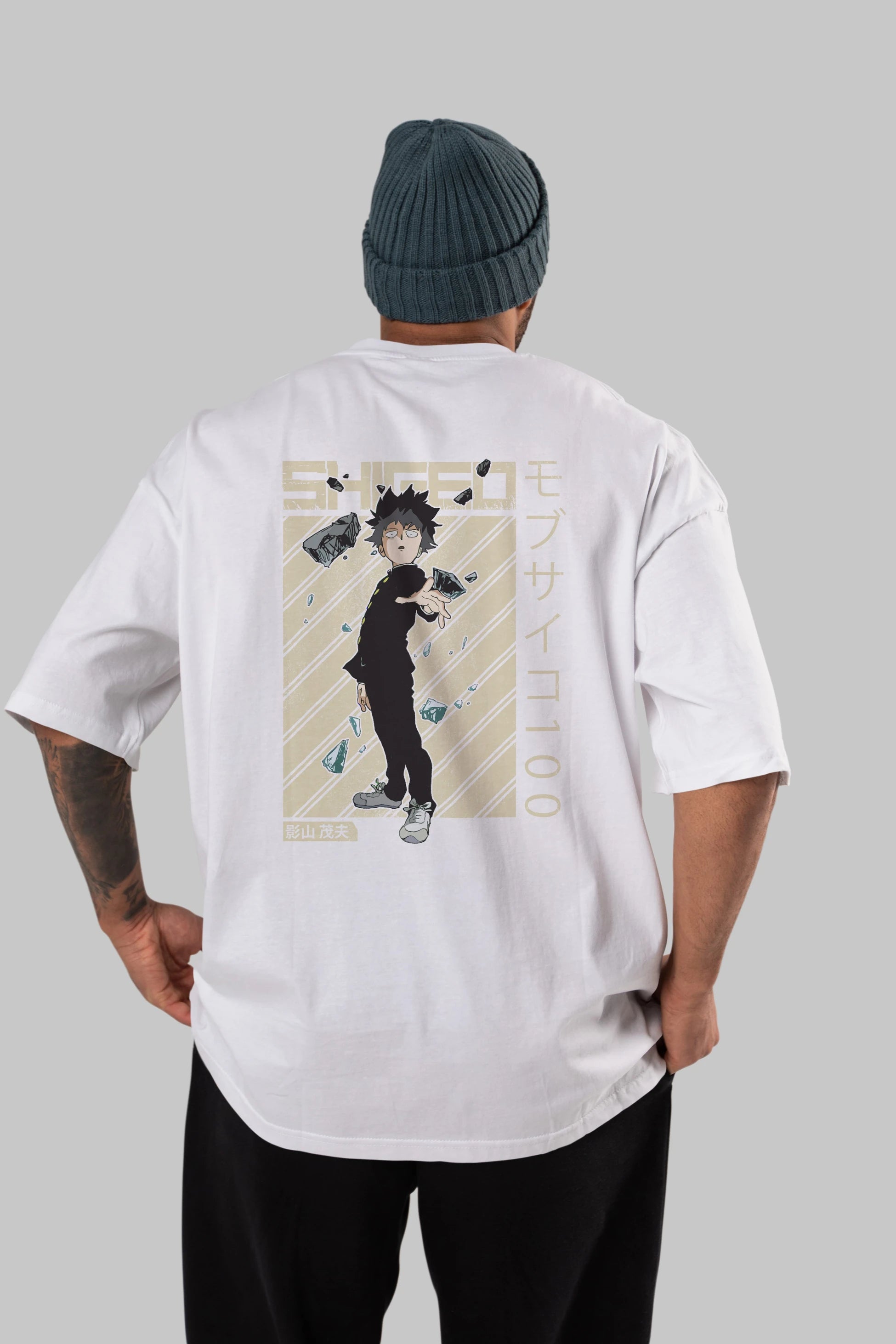 Shigeo Kageyama 3 Anime Arka Baskılı Oversize t-shirt Erkek Kadın Unisex