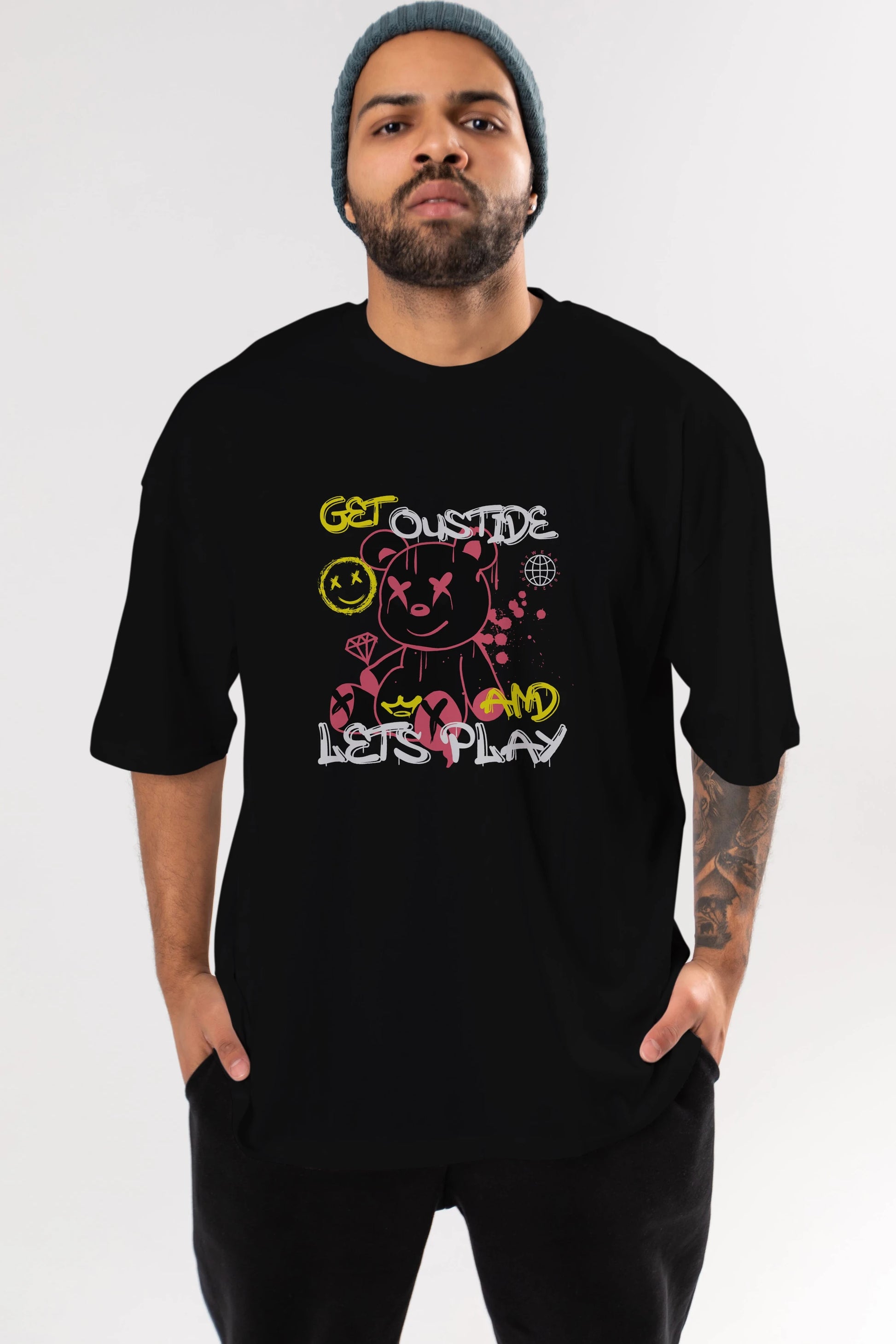 Get Outside Bear Ön Baskılı Oversize t-shirt Erkek Kadın Unisex