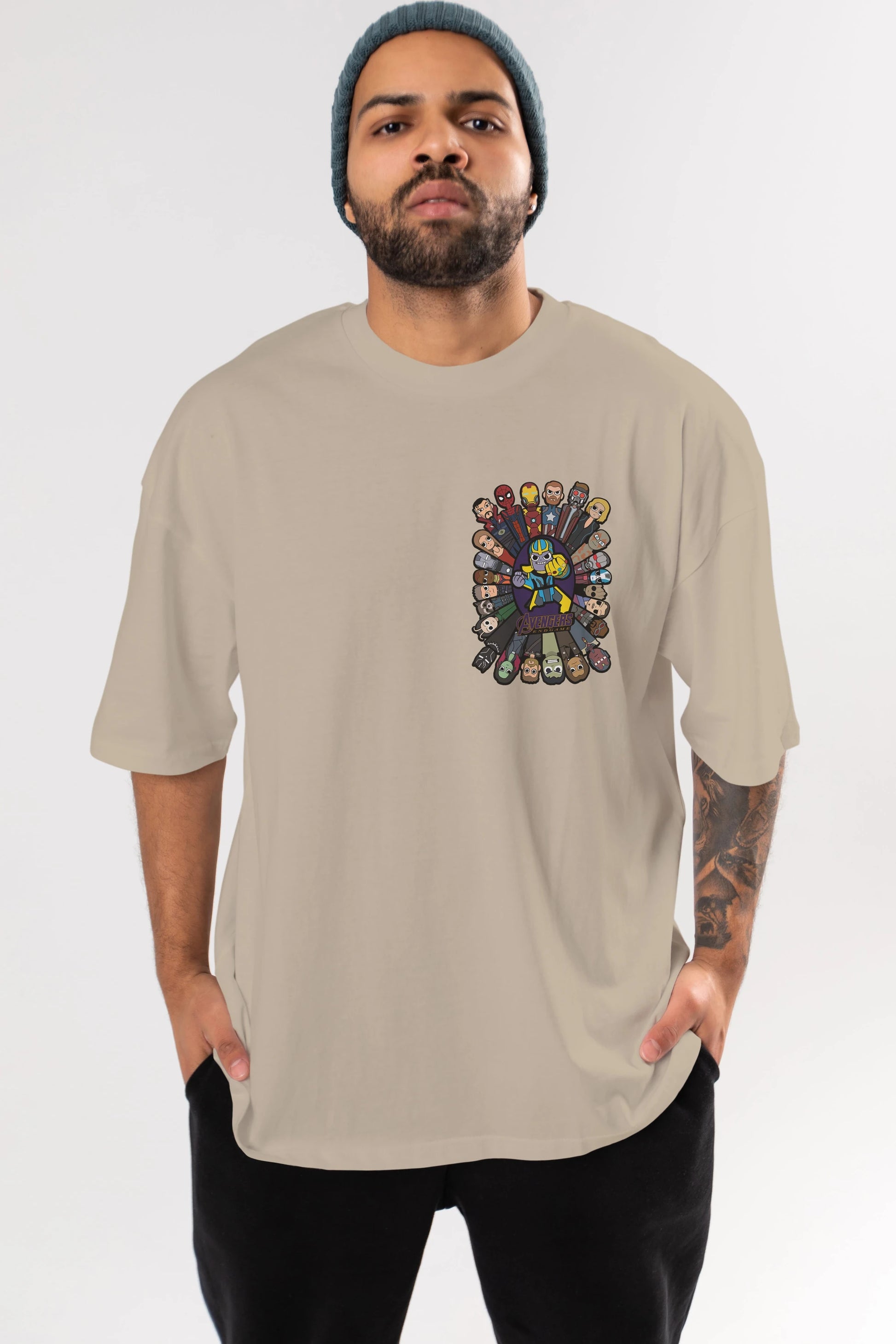 The Avengers (2) Ön Sol Baskılı Oversize t-shirt Erkek Kadın Unisex %100 Pamuk Bisiklet Yaka tişort