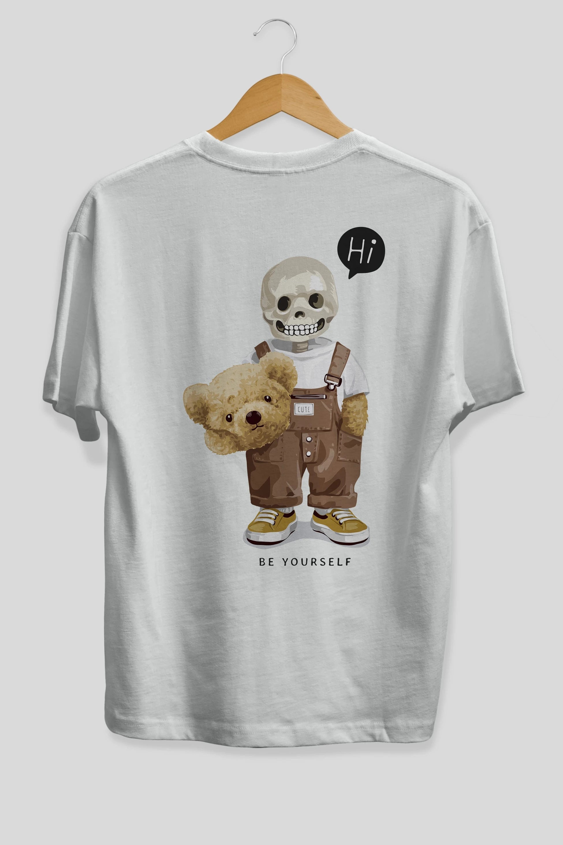 Teddy Bear hi Arka Baskılı Oversize t-shirt Erkek Kadın Unisex %100 Pamuk