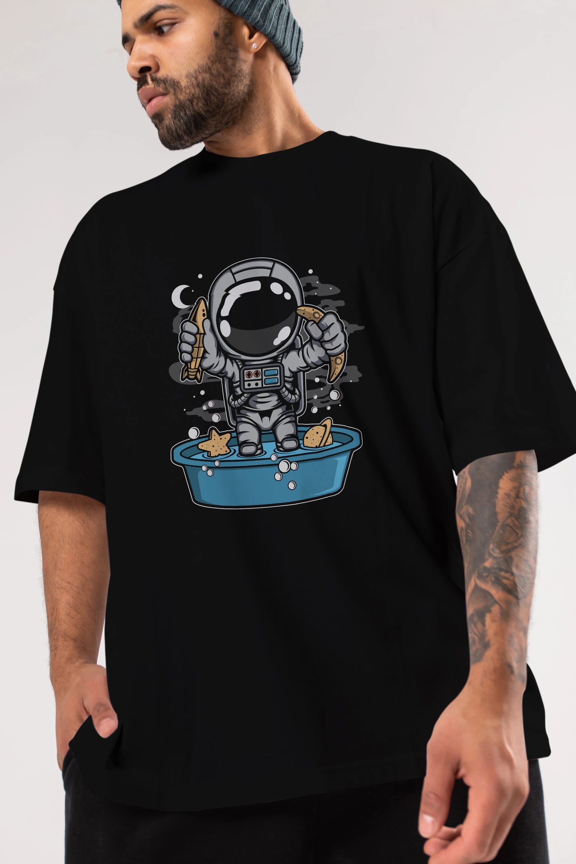 Astronaut Bath Tub Ön Baskılı Oversize t-shirt Erkek Kadın Unisex