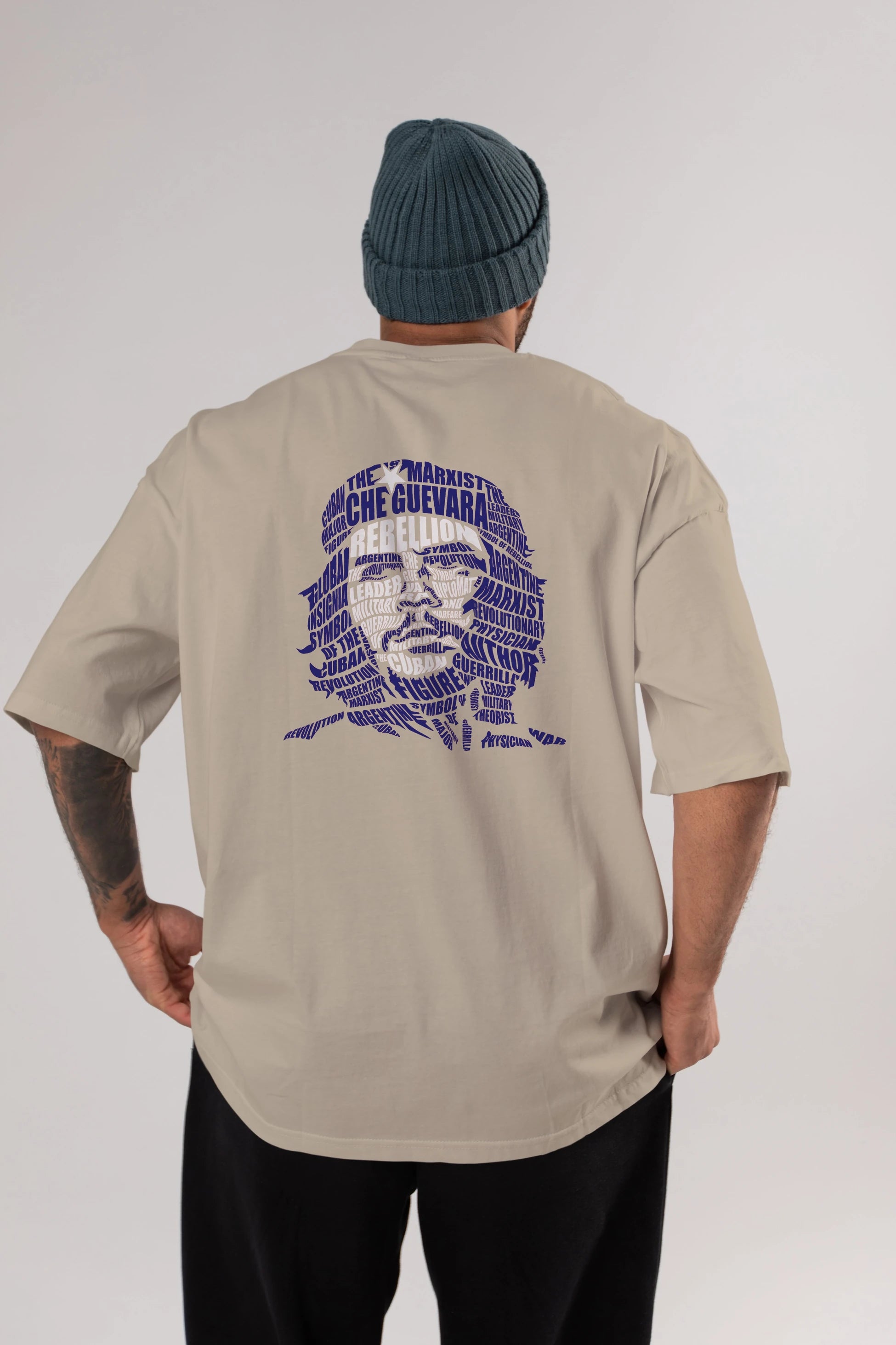 Che Guevara Calligram Arka Baskılı Oversize t-shirt %100 pamuk Erkek Kadın Unisex
