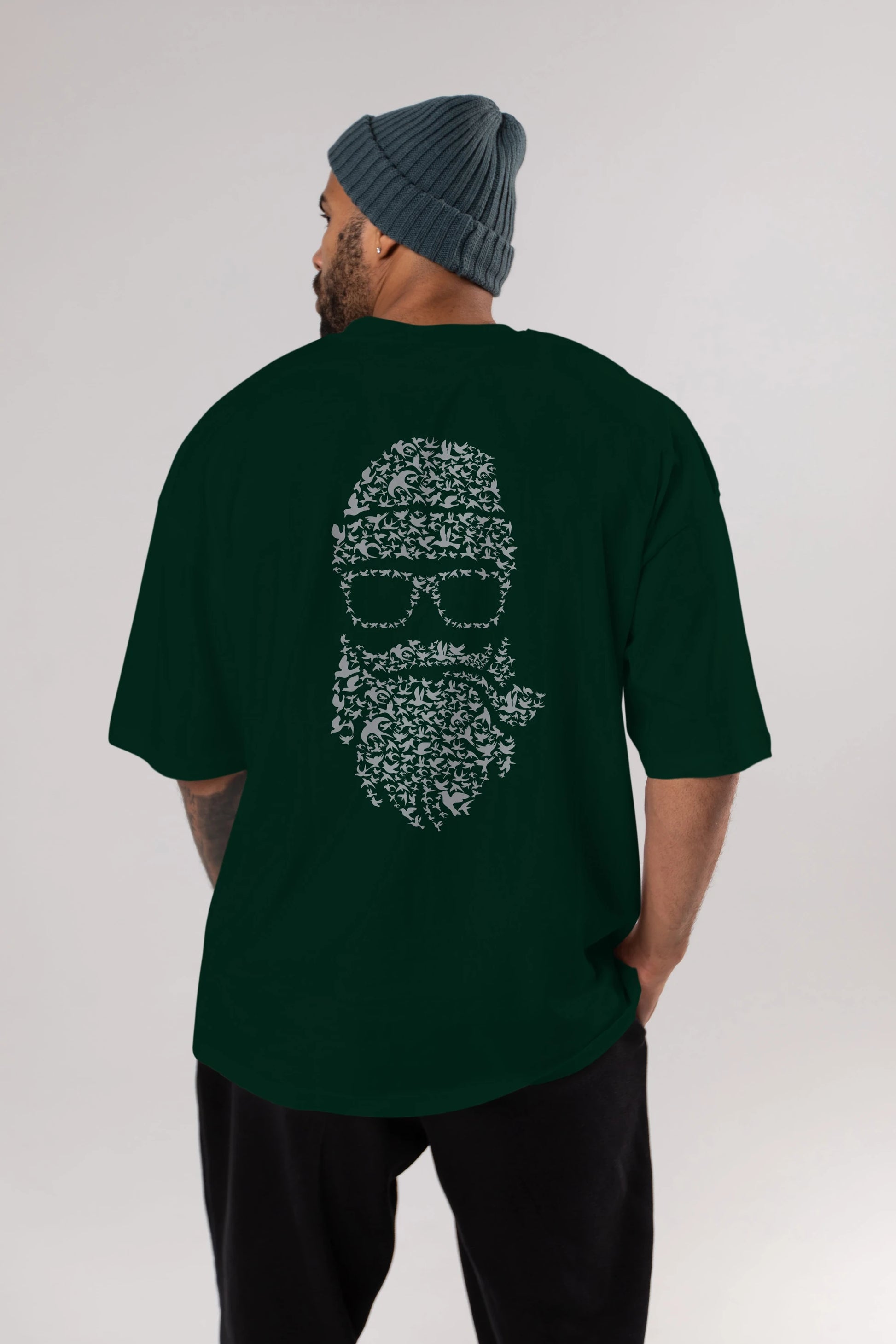 Birds Beard Arka Baskılı Oversize t-shirt %100 pamuk Erkek Kadın Unisex