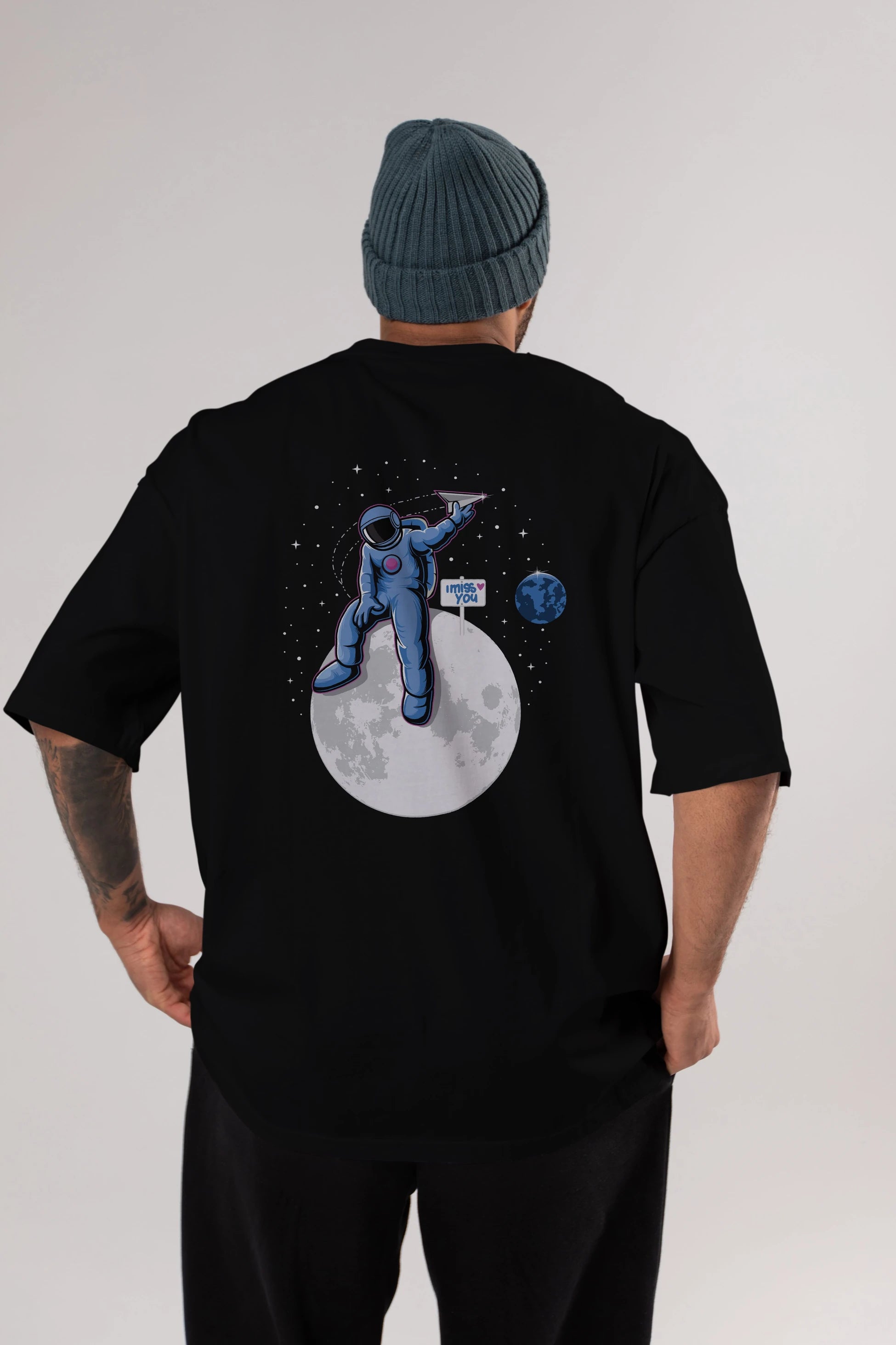 Astro Missing Earth Arka Baskılı Oversize t-shirt Erkek Kadın Unisex